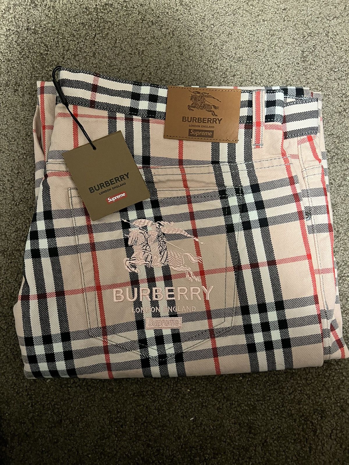 image of NWT Supreme Burberry Pink Plaid Regular Jean 38, Men's