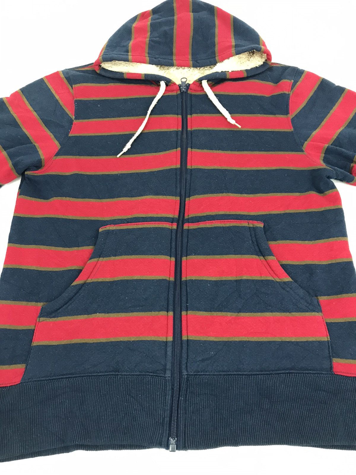 Japanese Brand × Vintage Striped Block Hoodies Sherpa Inner Big Pocket Design Size US M / EU 48-50 / 2 - 9 Thumbnail
