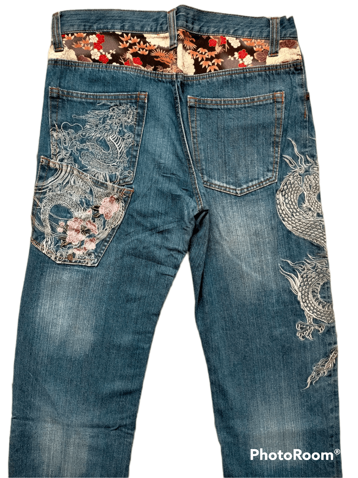 If Six Was Nine × Japanese Brand Vintage Rovertry Embroidered Dragon jeans Size US 33 - 1 Thumbnail