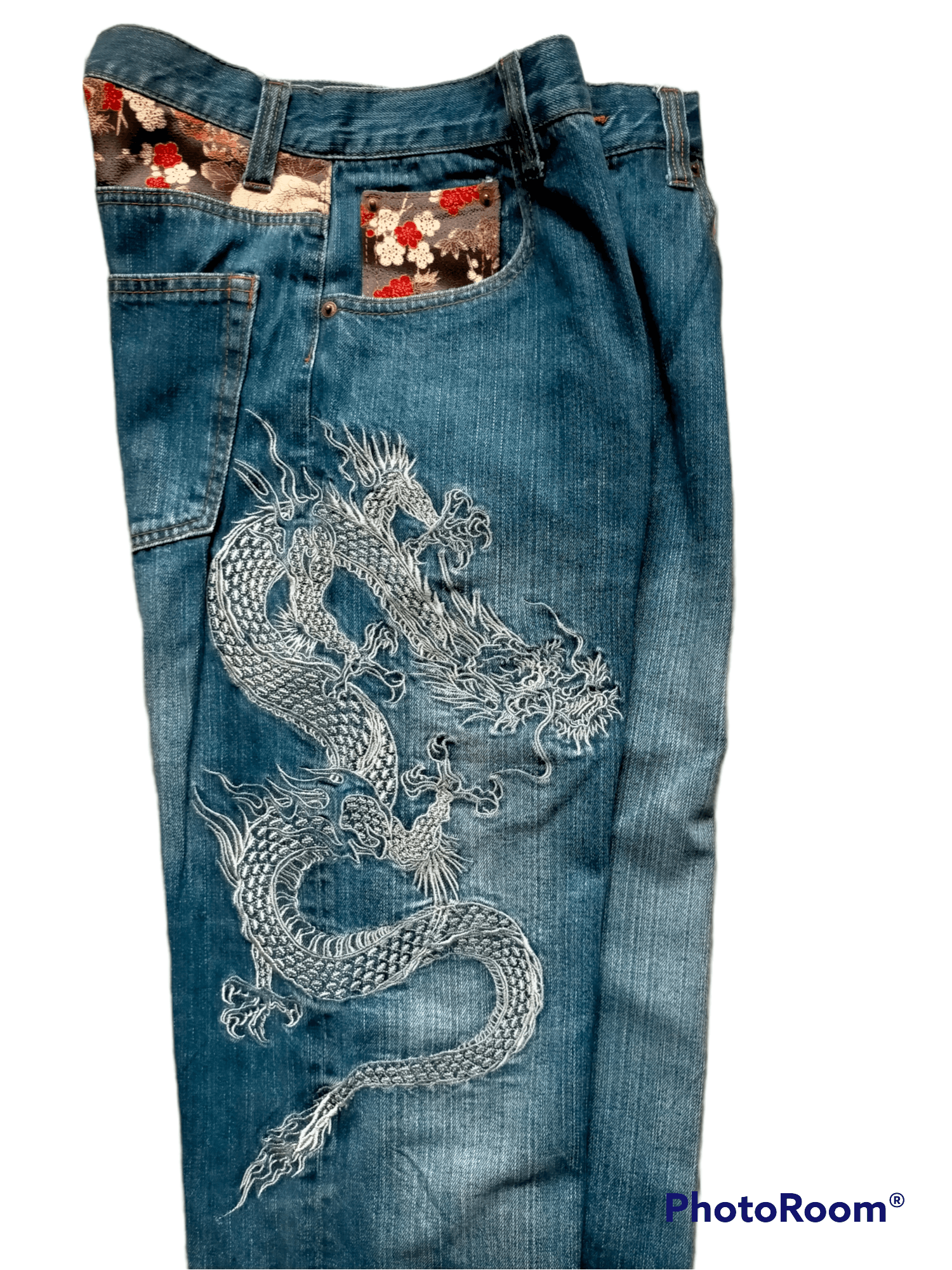 If Six Was Nine × Japanese Brand Vintage Rovertry Embroidered Dragon jeans Size US 33 - 4 Thumbnail