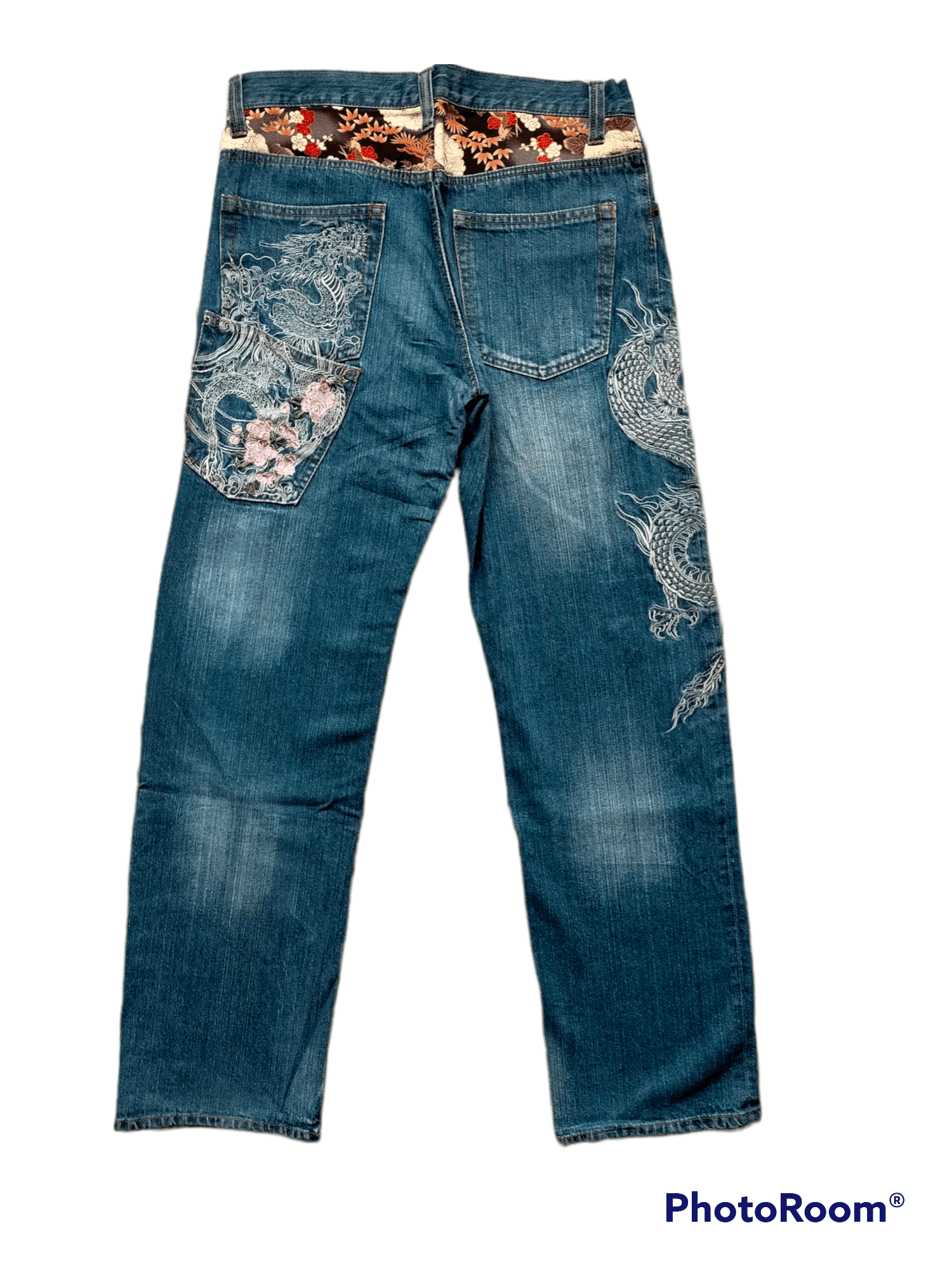 If Six Was Nine × Japanese Brand Vintage Rovertry Embroidered Dragon jeans Size US 33 - 2 Thumbnail
