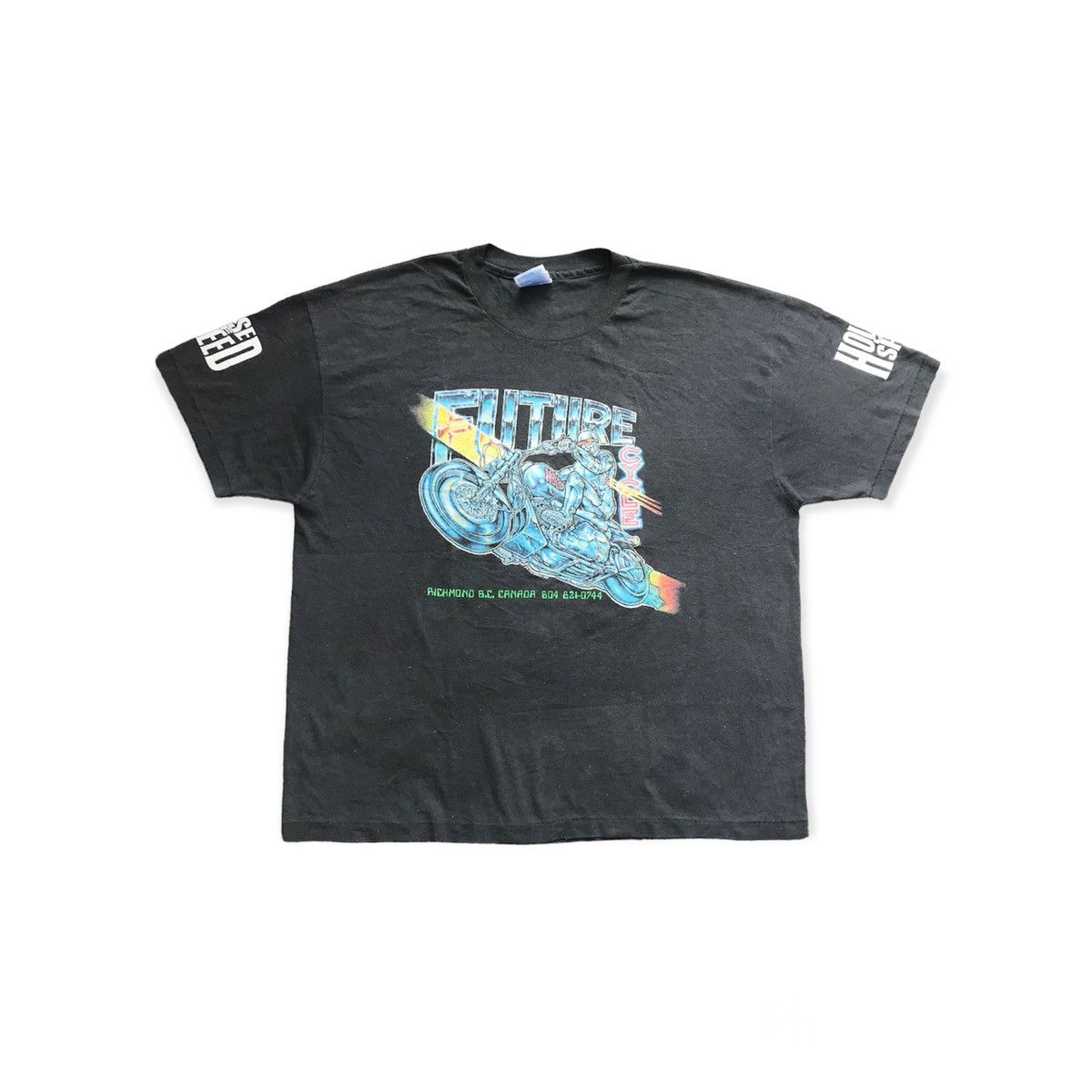 Image of Thrifted x Vintage Future Cycle House Of Speed Tshirt Harley Davidson in Faded Black (Size XL)