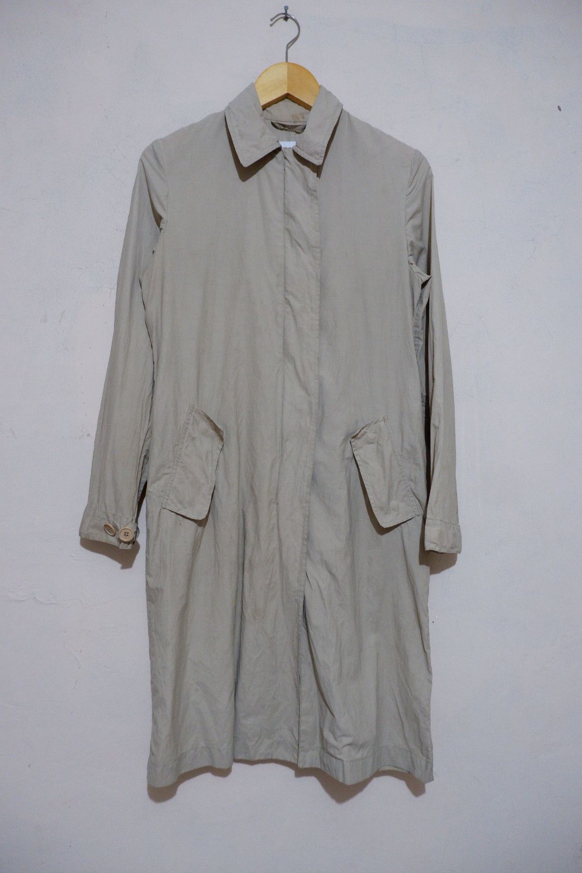 image of Helmut Lang Long Coat Silk Jacket in Beige, Women's (Size Medium)