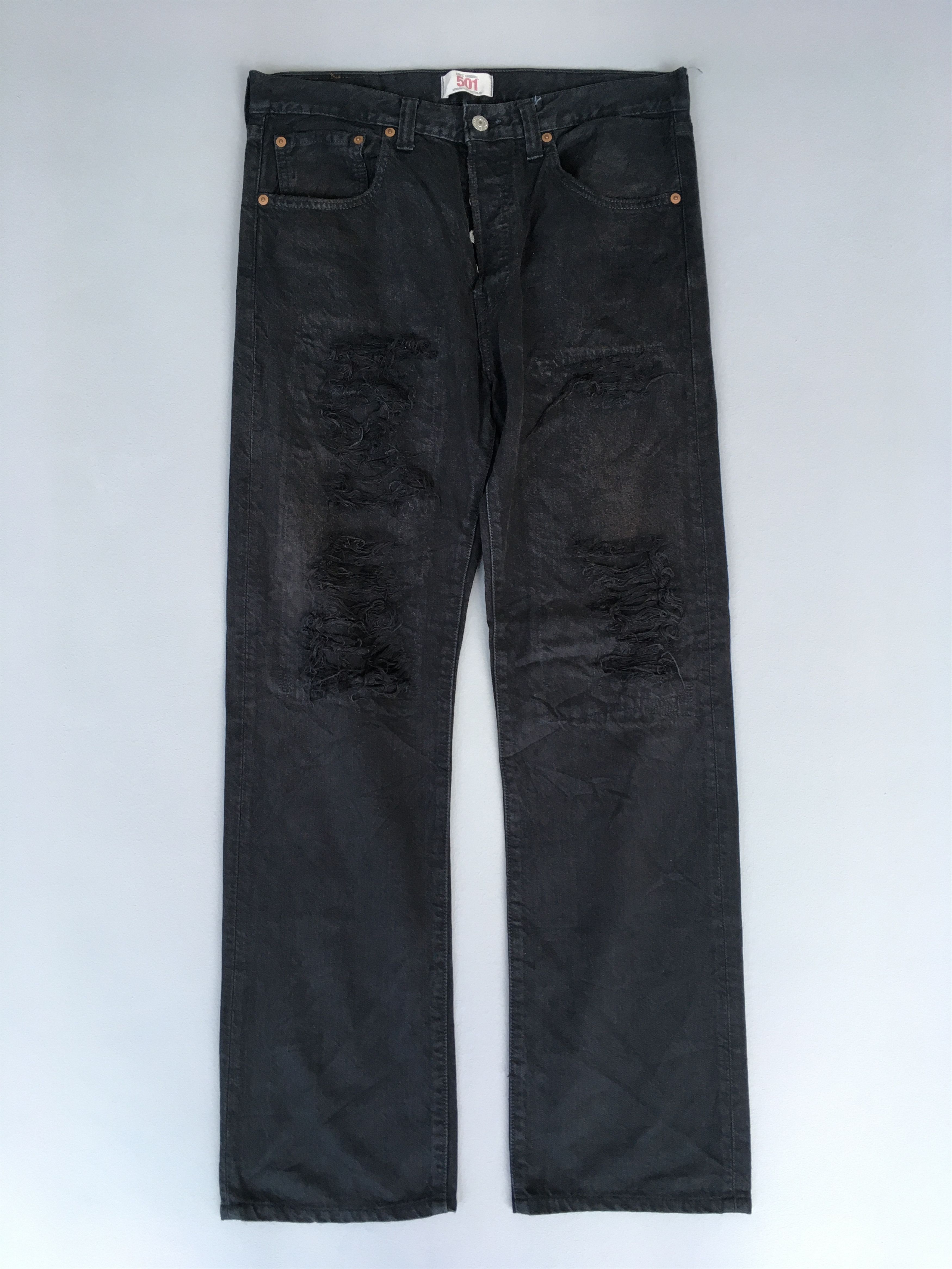 image of Distressed Denim x Levis Size 32X31 Vintage Levis 501 Levi's Overdyed Jeans Black, Men's