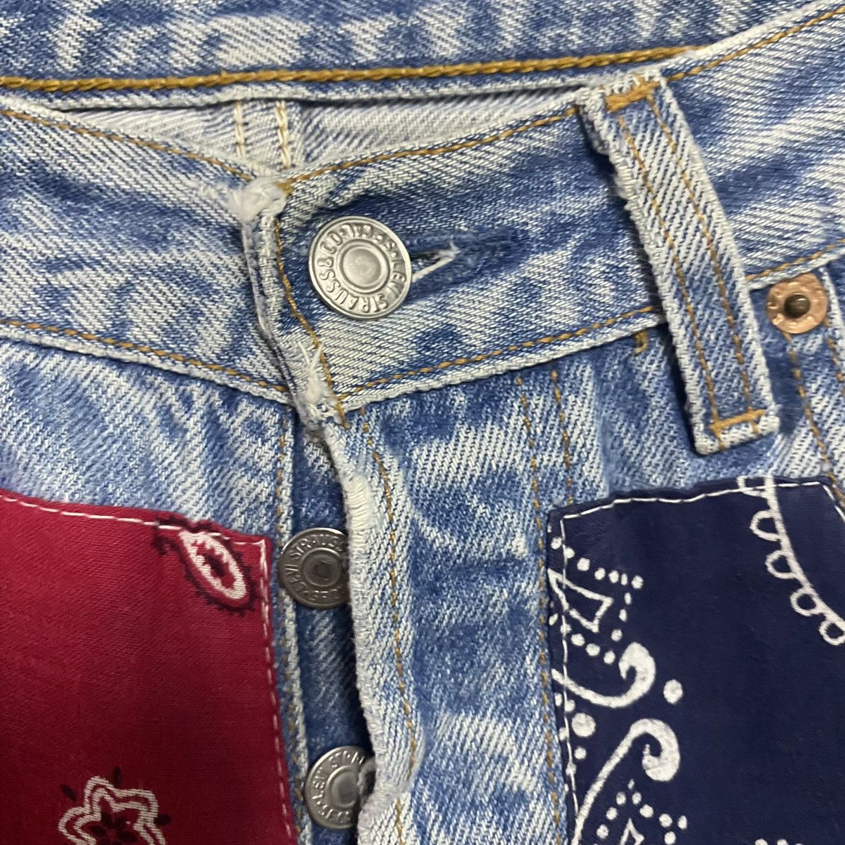 Levi's Vintage 90s Levis 501 Bandana Patchwork Jeans Kapital Size US 30 / EU 46 - 21 Thumbnail