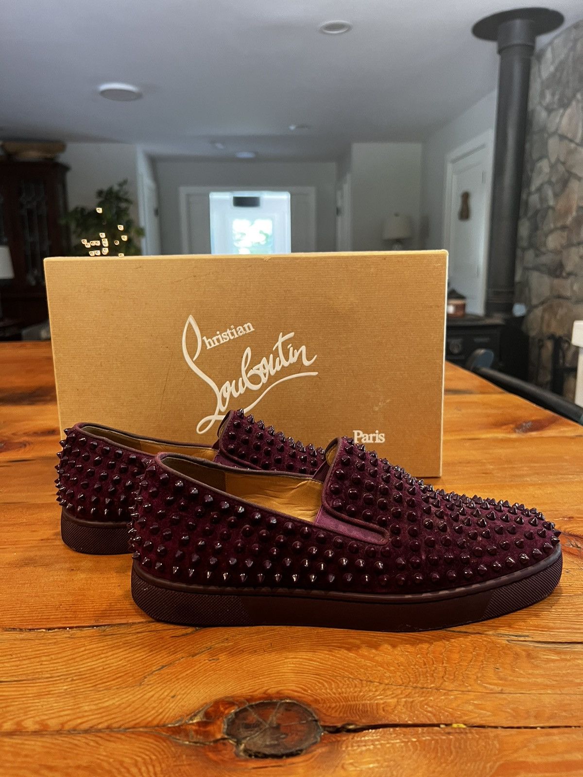 image of Christian Louboutin Roller-Boat Shoes in Merlot, Men's (Size 8)