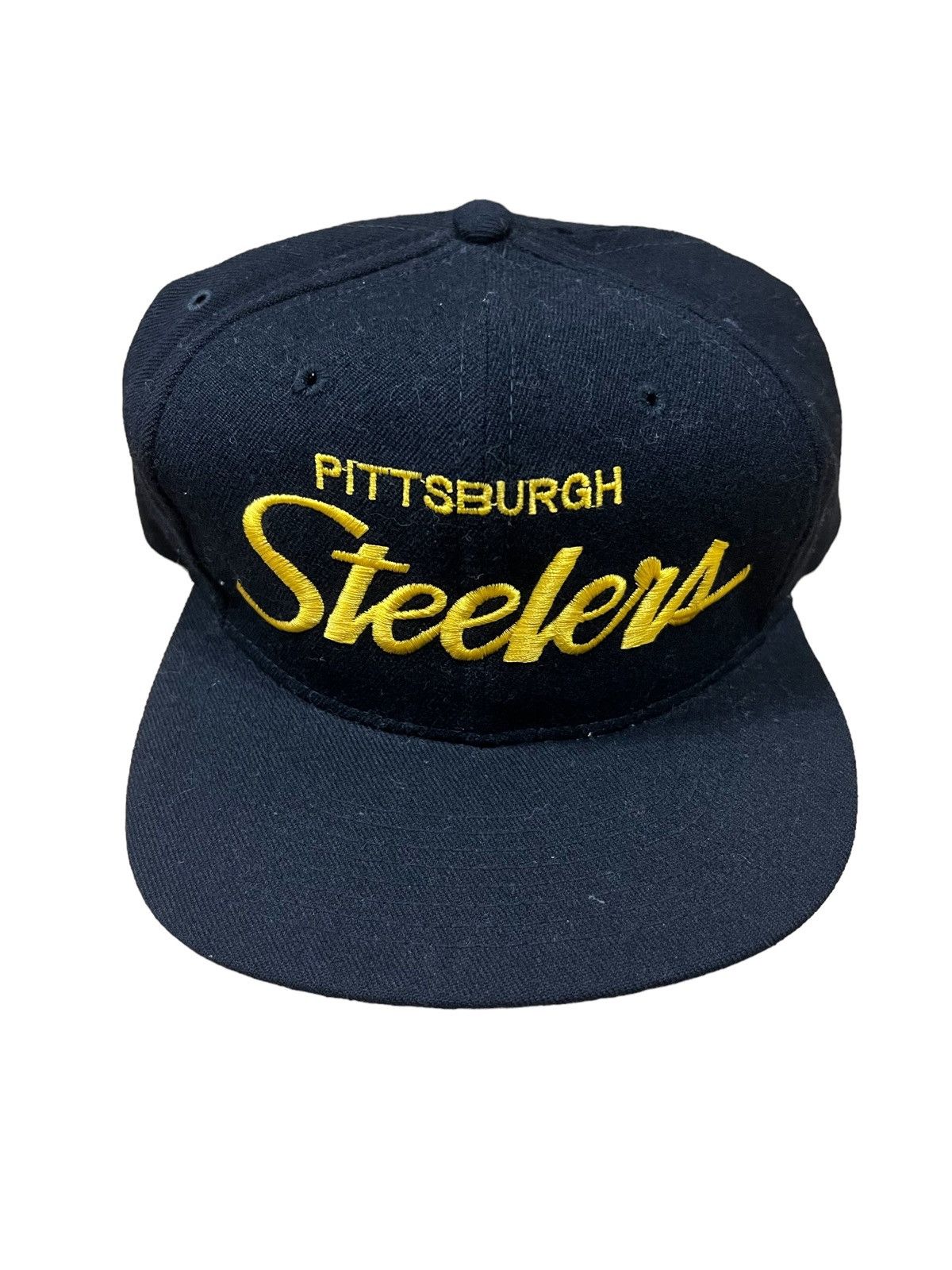 VINTAGE Pittsburgh Steelers Genuine Leather Hat Spell Out Made in