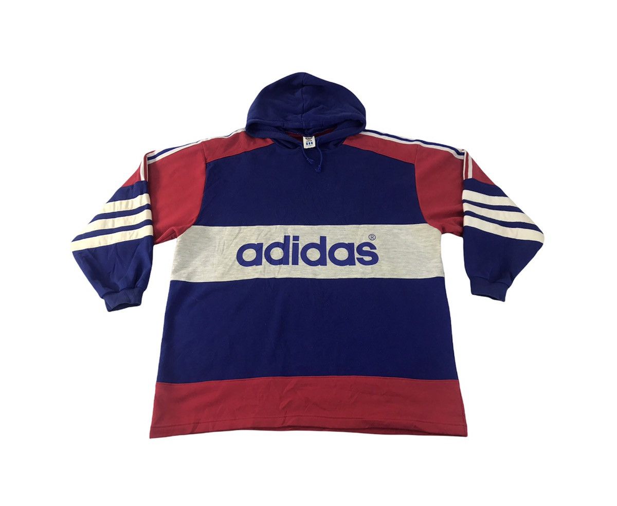 90s Hoodie Adidas Big Logo Multi Color Block Hip Hop K480j
