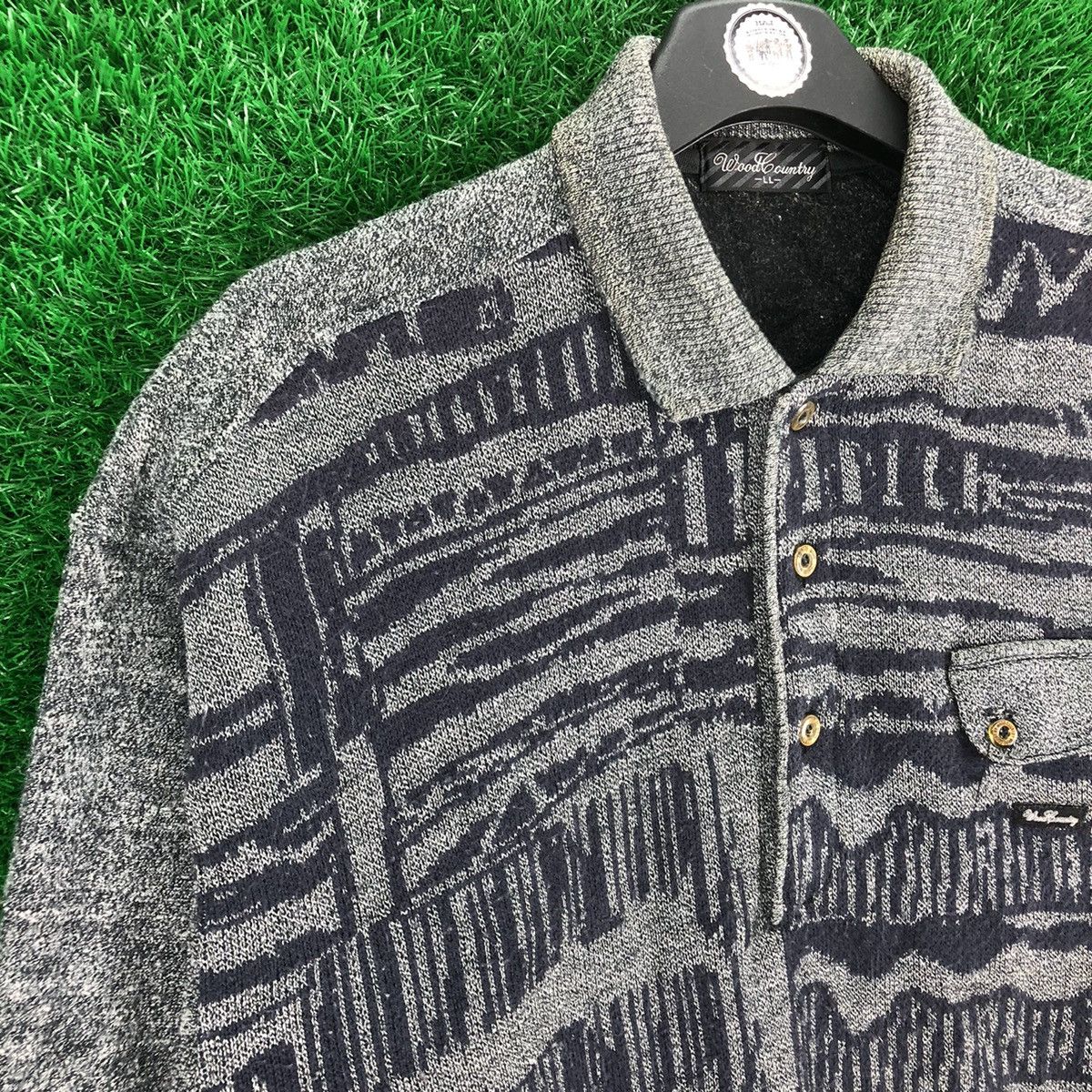 Aran Isles Knitwear Vintage 90's Knit Polo Shirt Salt and Papper by Wood Country Size US L / EU 52-54 / 3 - 2 Thumbnail