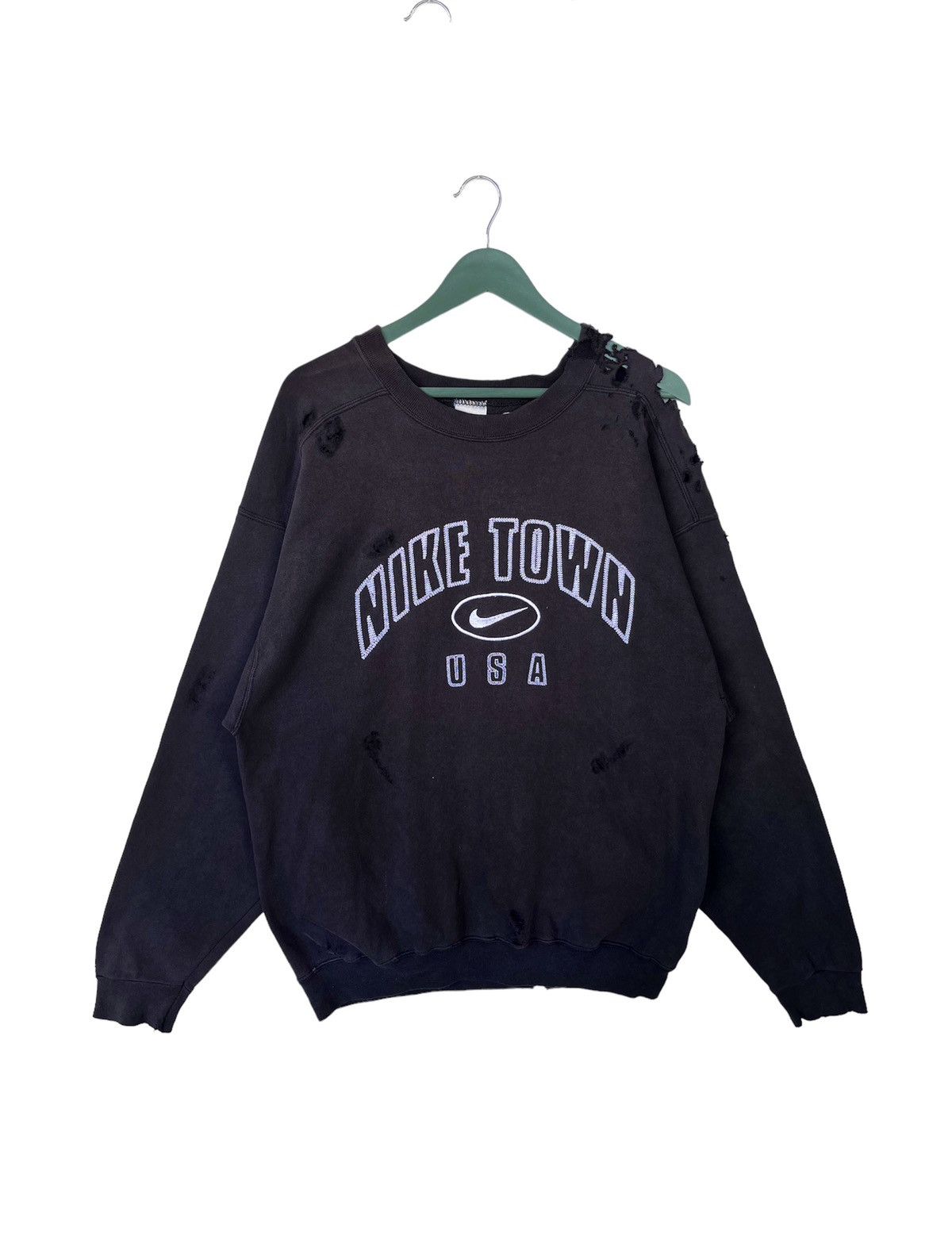 image of 90's Nike Town Distress Sweatshirt in Black, Men's (Size Large)