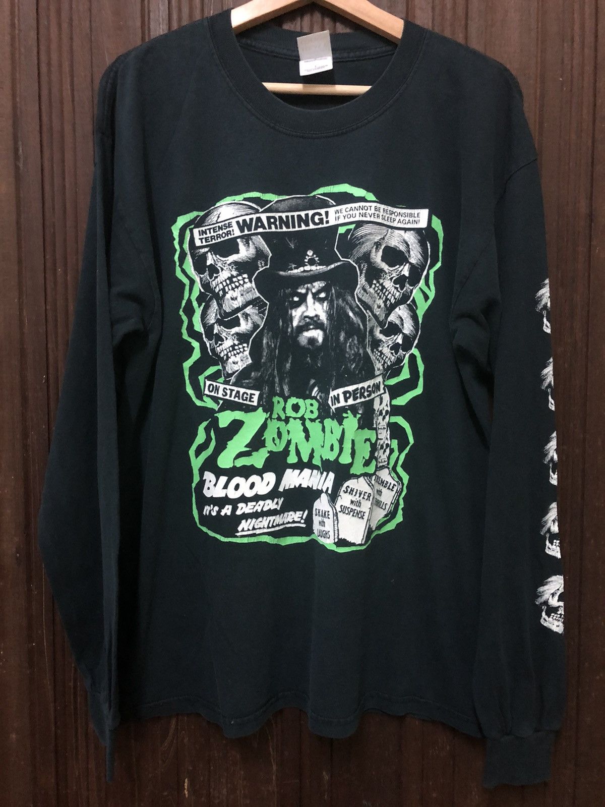 Vintage Rob Zombie Blood Mania Skull shops Black Rock Band Long Sleeve Shirt