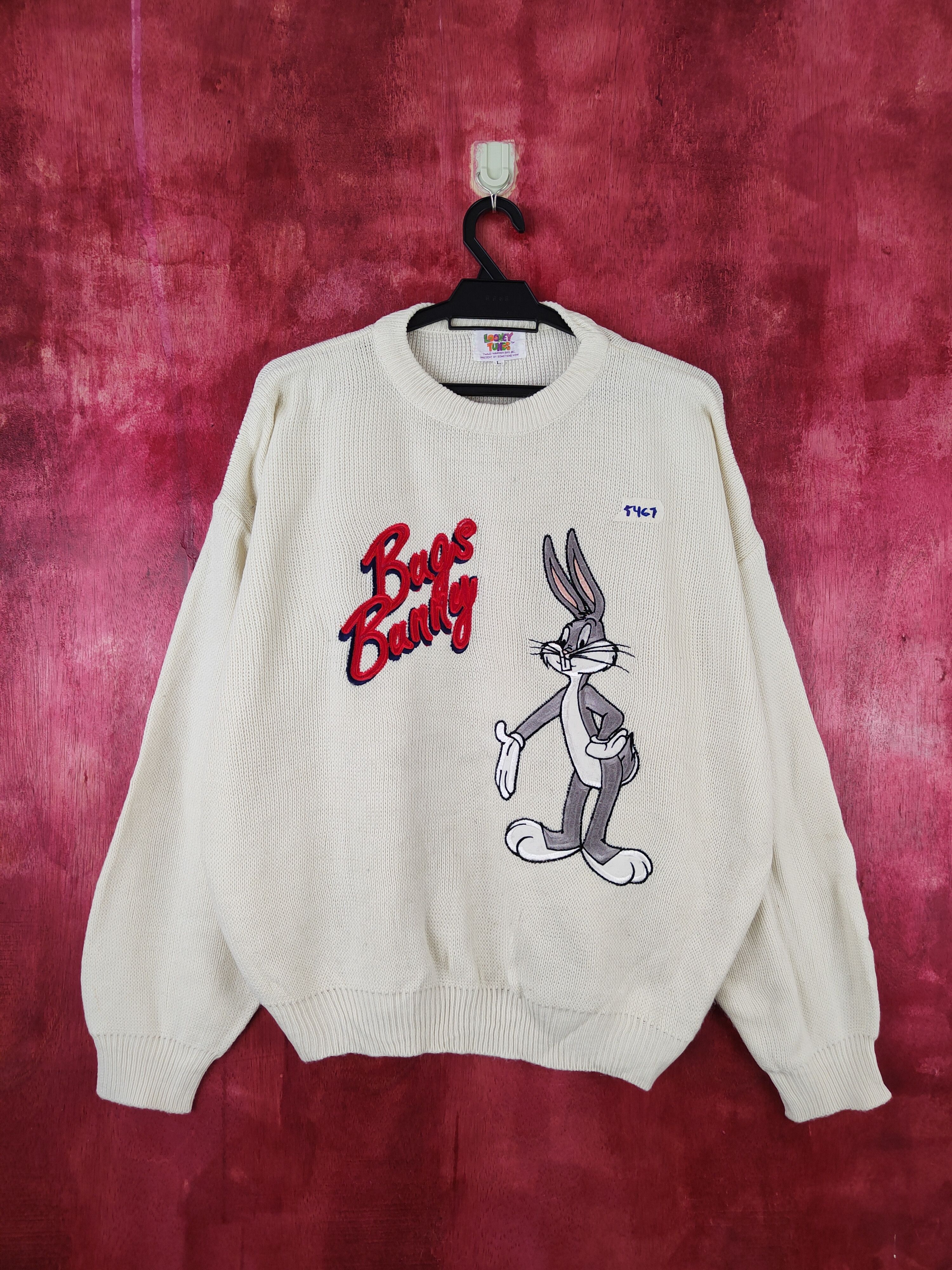 image of Cartoon Network x Movie Looney Tunes-Bugs Bunny Knitwear Sweatshirt Vintage 5467 in Ivory (Size Lar