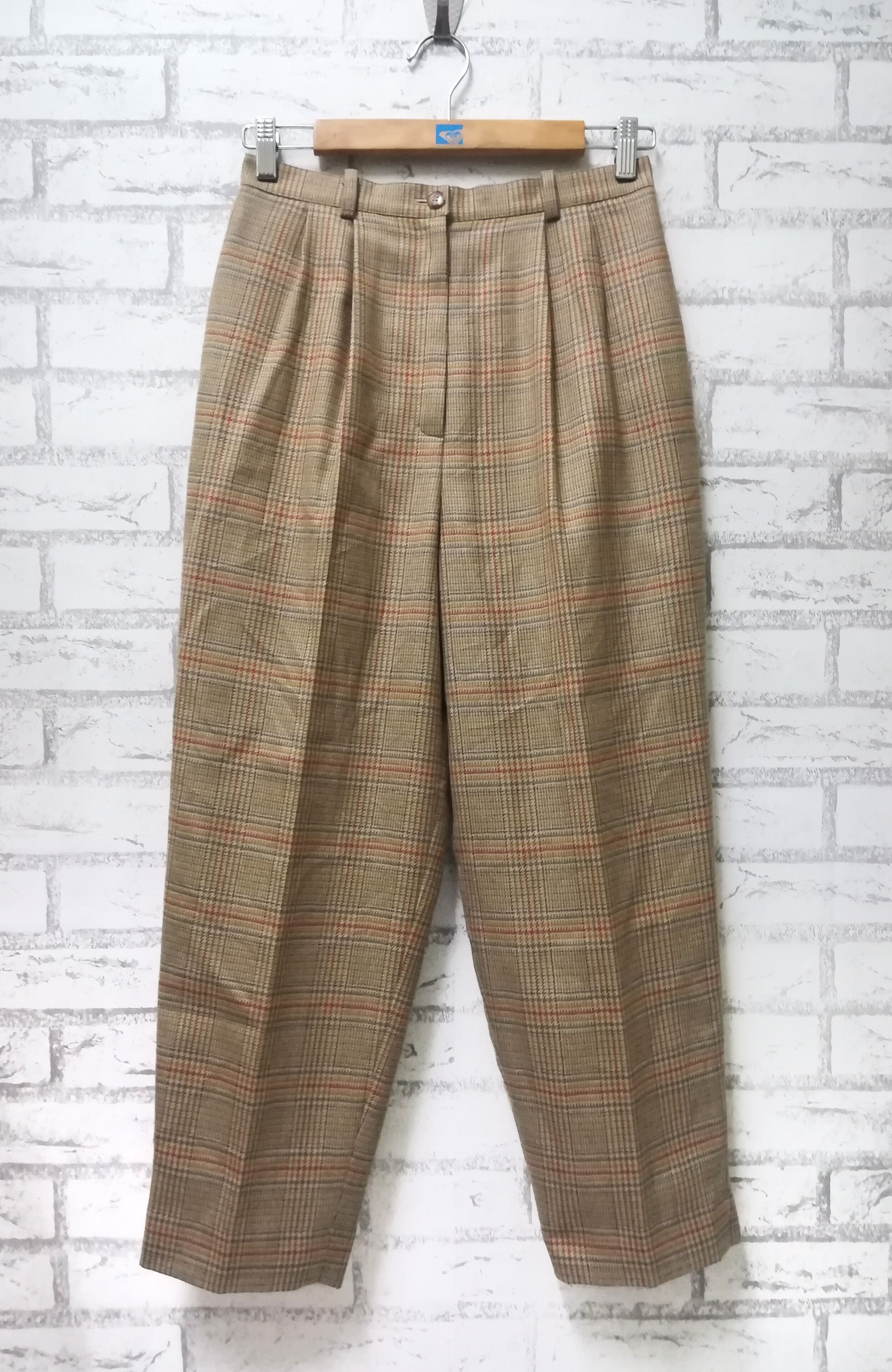 image of Burberrys Glen Plaid Wool Pants in Cream, Men's (Size 27)