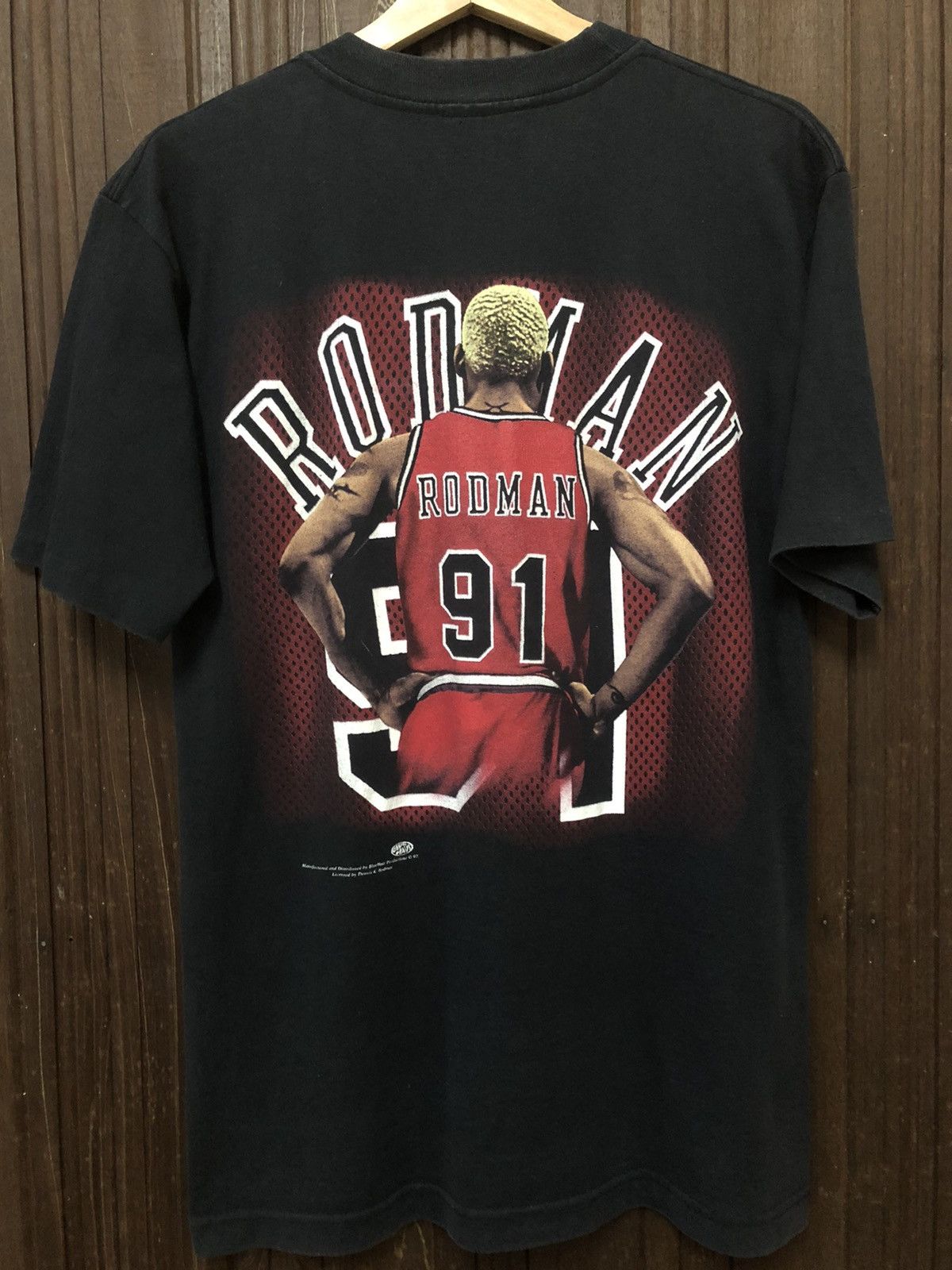 NBA × Rap Tees × Vintage Vintage 90s Dennis Rodman 91 Chicago Bulls Rare Tee Shirt Size US M / EU 48-50 / 2 - 2 Thumbnail