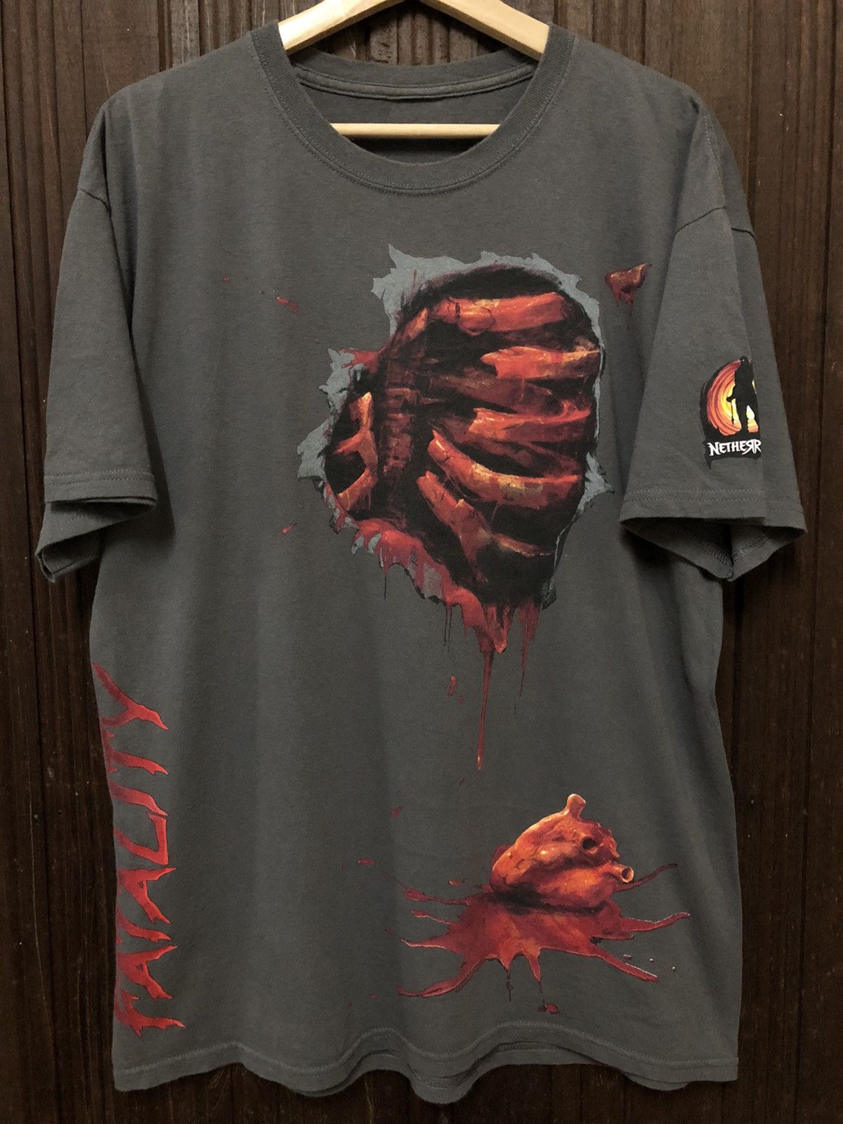 image of Vintage Mortal Kombat Finish Him Fatality Rare Tee Shirt in Grey, Men's (Size Large)