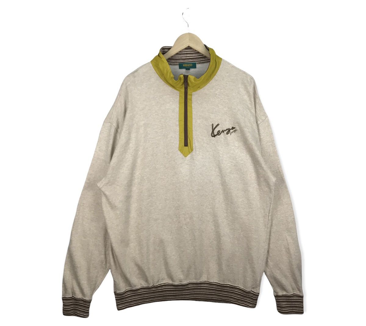image of Vintage Kenzo Golf Half Zip Sweatshirt in Cream, Men's (Size XL)