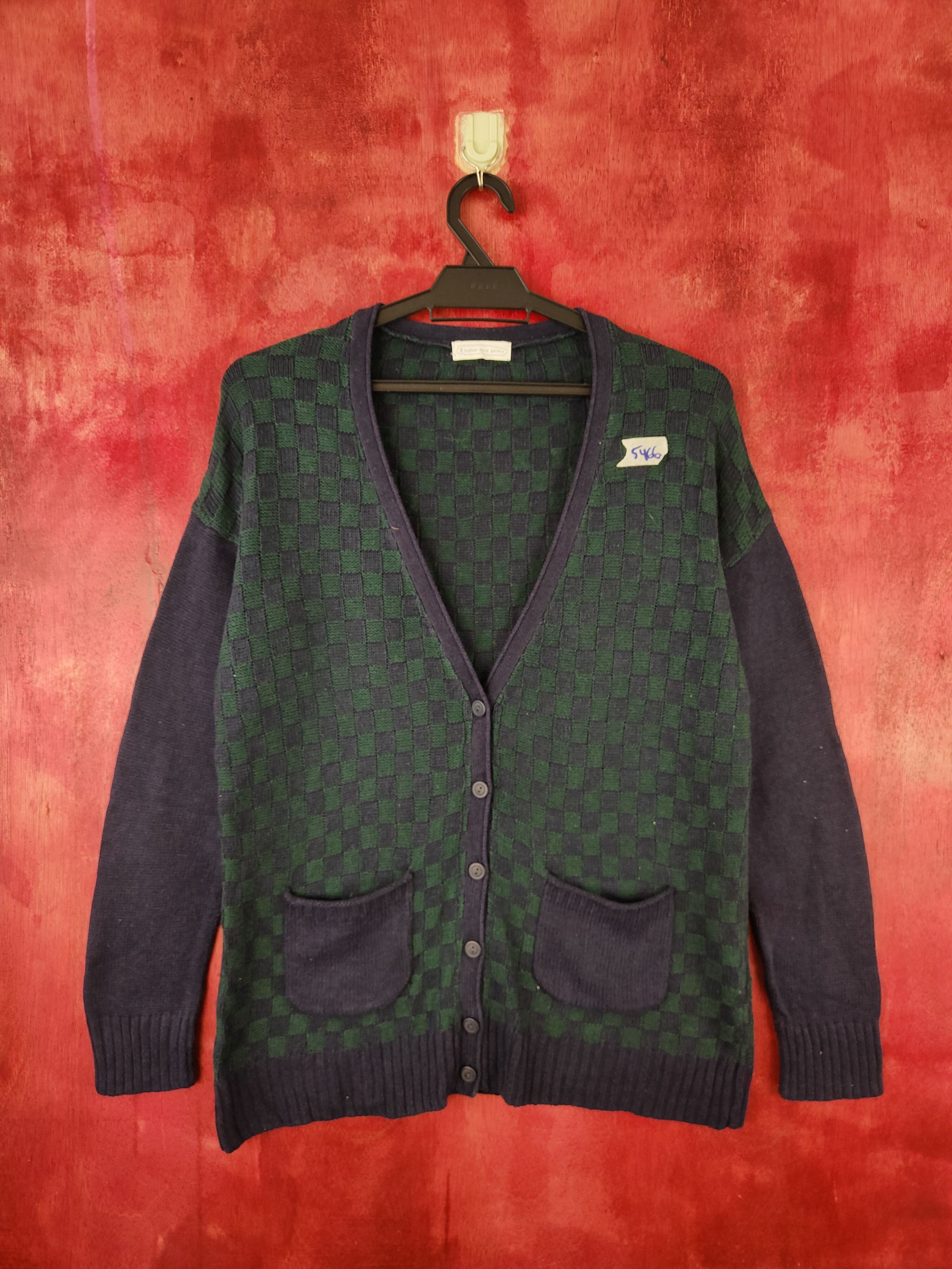 image of E Hypen World Gallery Navy Green Knitwear Cardigan 5466, Men's (Size Large)