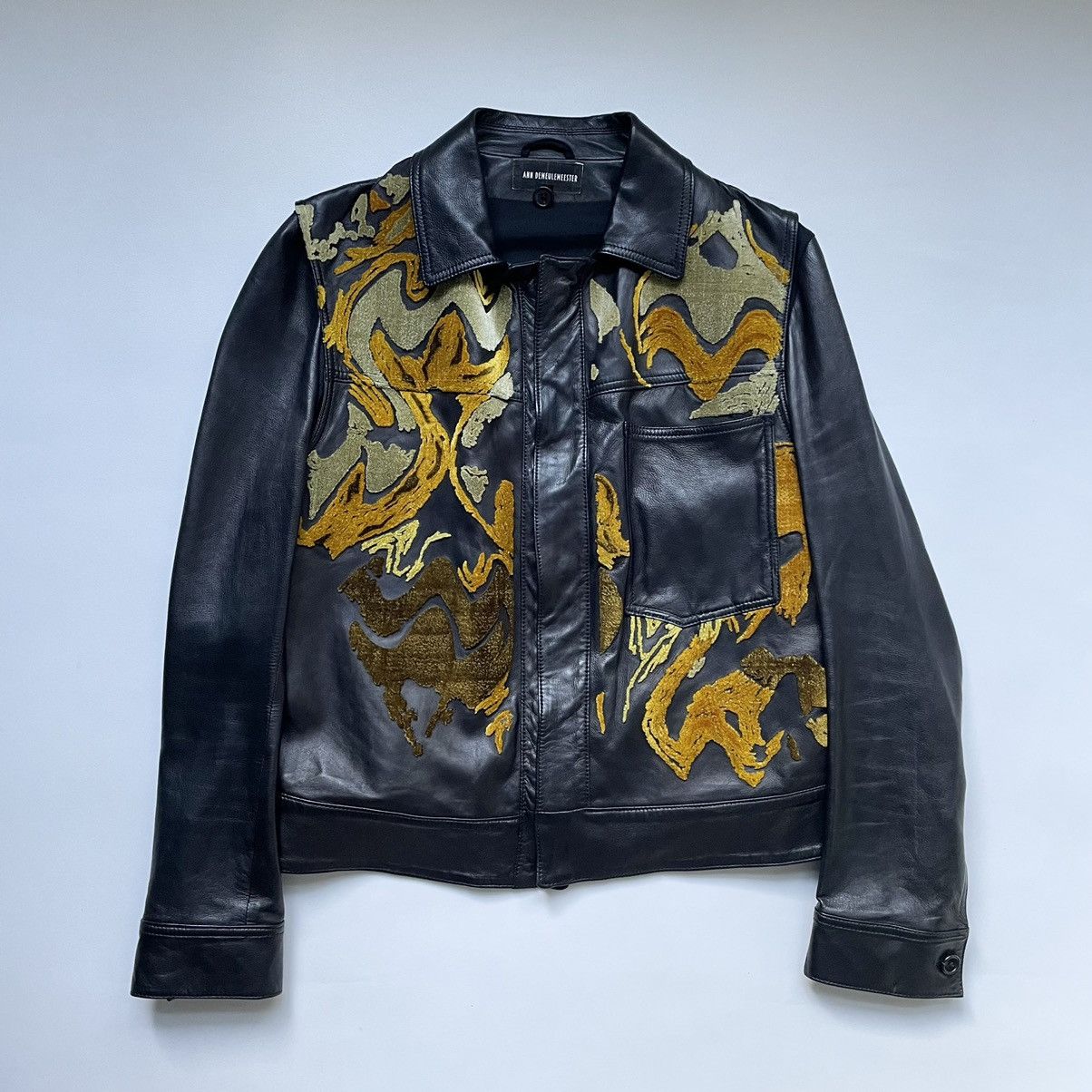 image of Ann Demeulemeester A/w 16 Flocked Leather Jacket in Black, Men's (Size Medium)