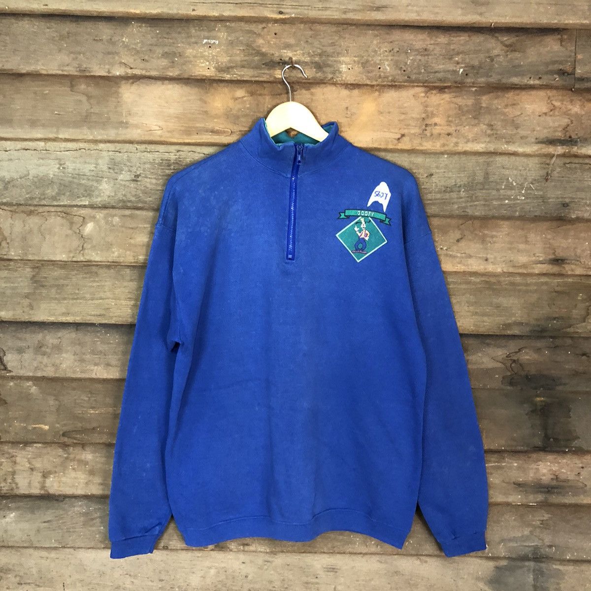 image of Cartoon Network x Disney Goofy Embroidered Vintage Blue Sweatshirt 5627, Men's (Size Large)