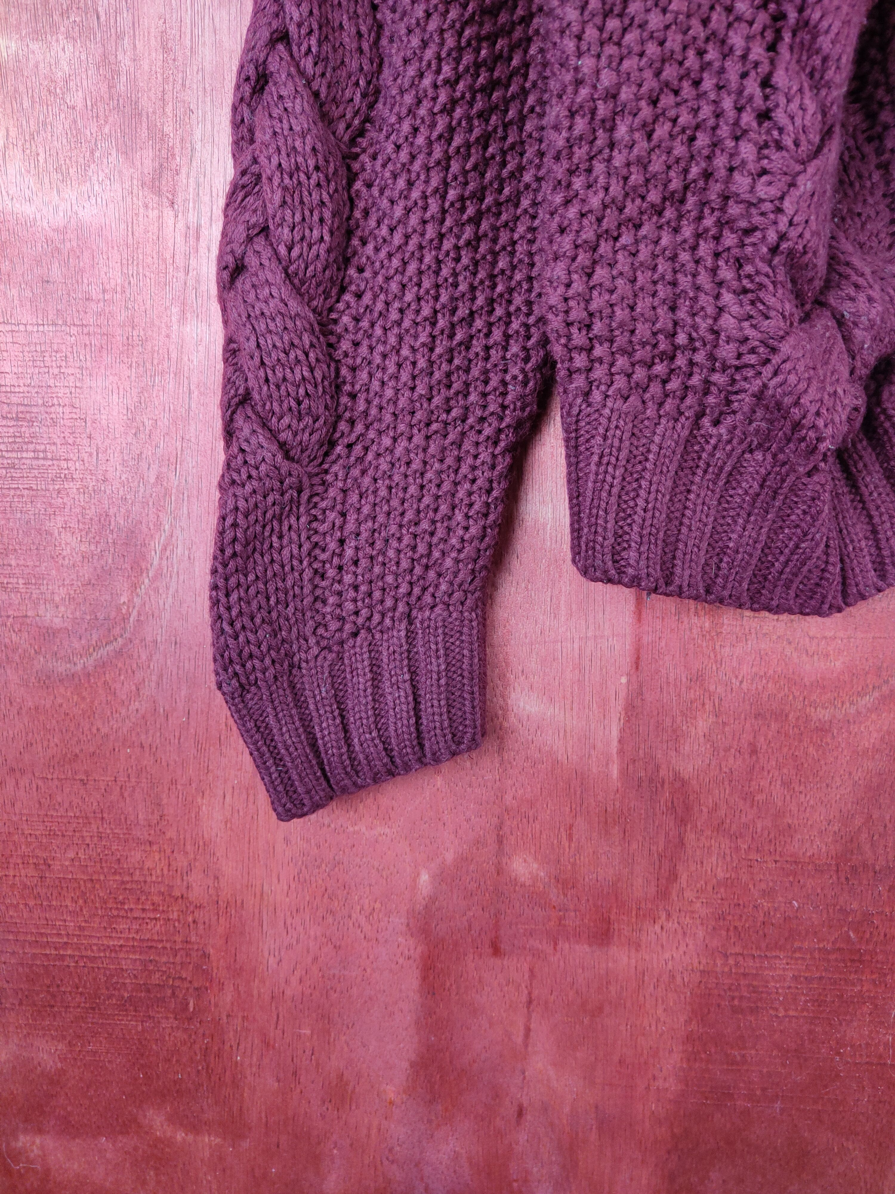 Aran Isles Knitwear DL Avec Moi Maroon aran isle cable Knitwear Cardigan #5456 Size US M / EU 48-50 / 2 - 4 Thumbnail