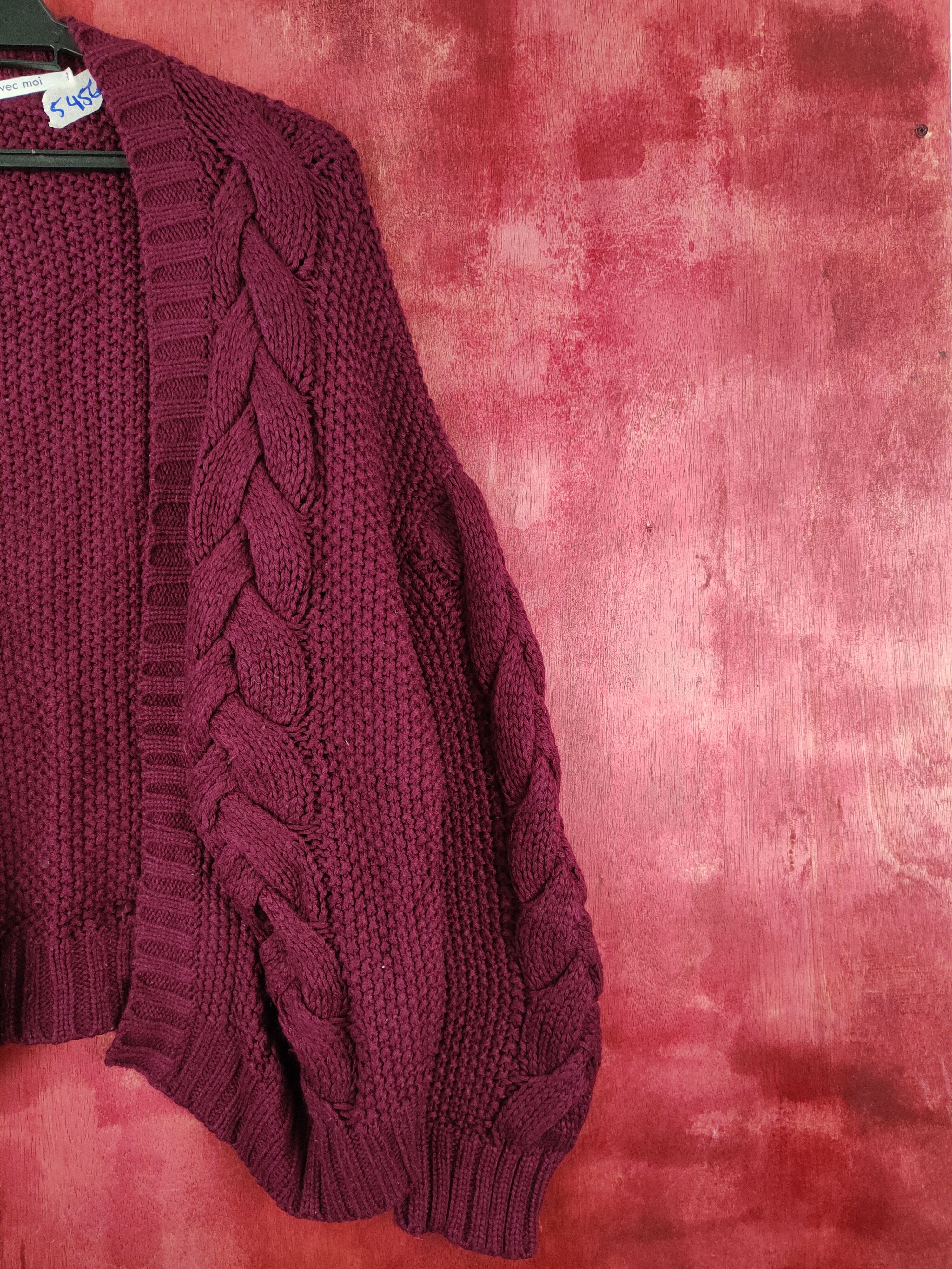 Aran Isles Knitwear DL Avec Moi Maroon aran isle cable Knitwear Cardigan #5456 Size US M / EU 48-50 / 2 - 5 Thumbnail