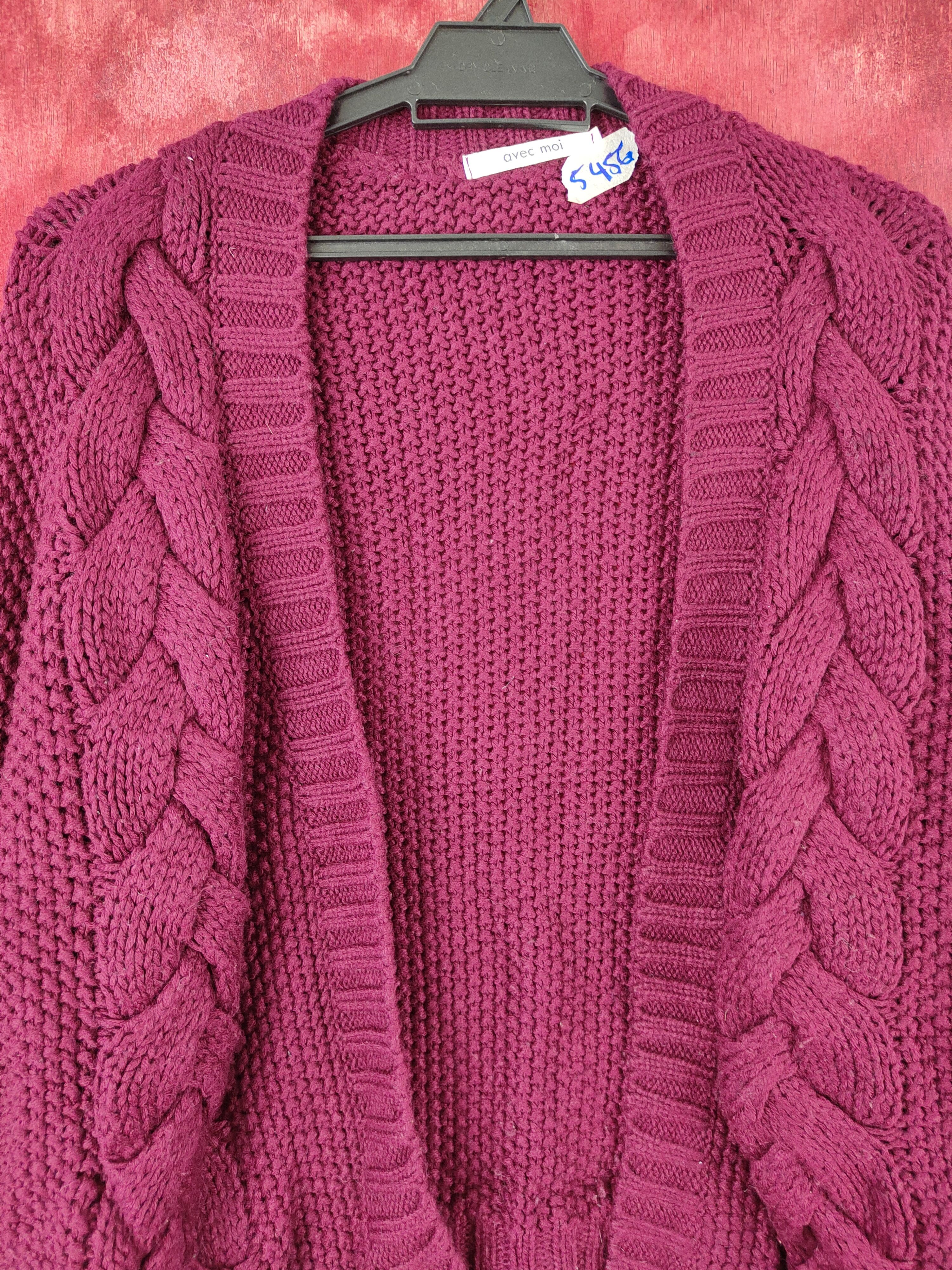 Aran Isles Knitwear DL Avec Moi Maroon aran isle cable Knitwear Cardigan #5456 Size US M / EU 48-50 / 2 - 2 Thumbnail