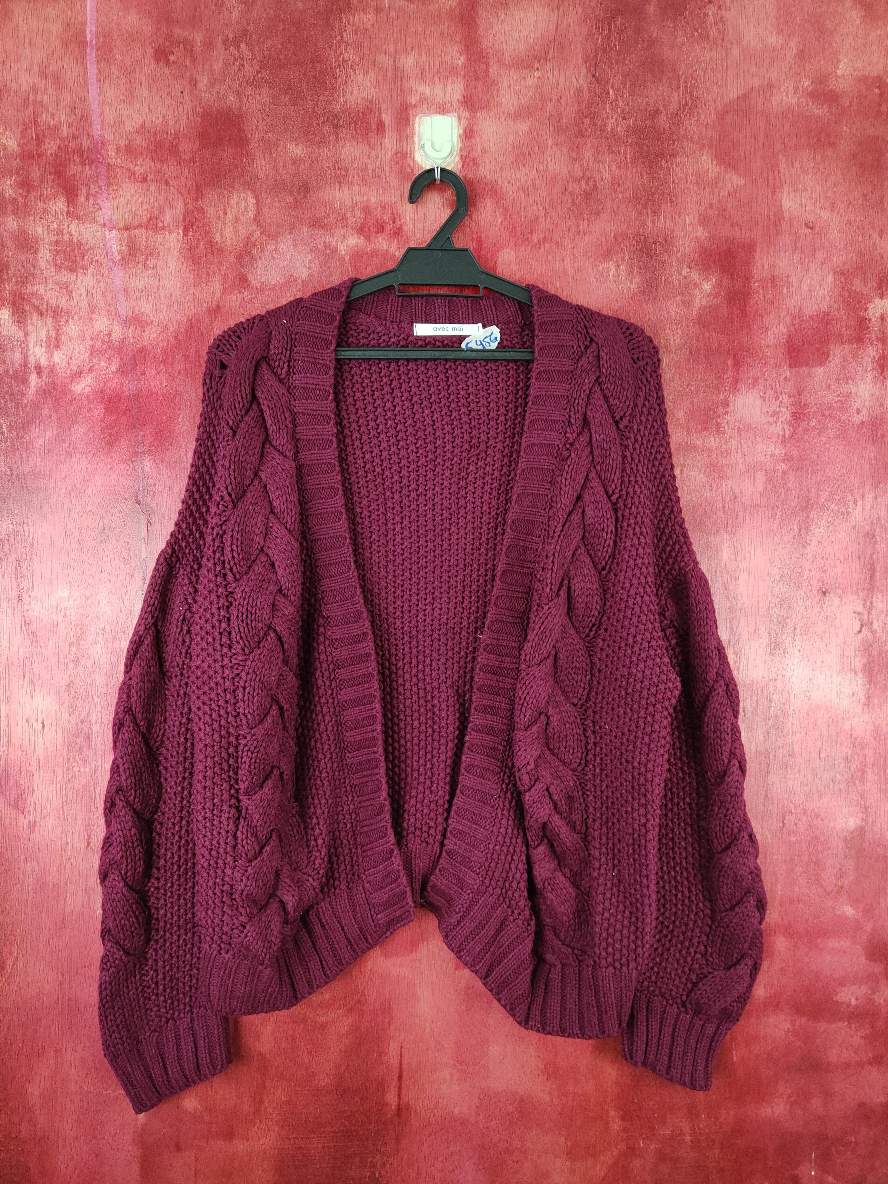 image of Aran Isles Knitwear x Cardigan Avec Moi Maroon Aran Isle Cable Knitwear Cardigan 5456 (Size Medium)