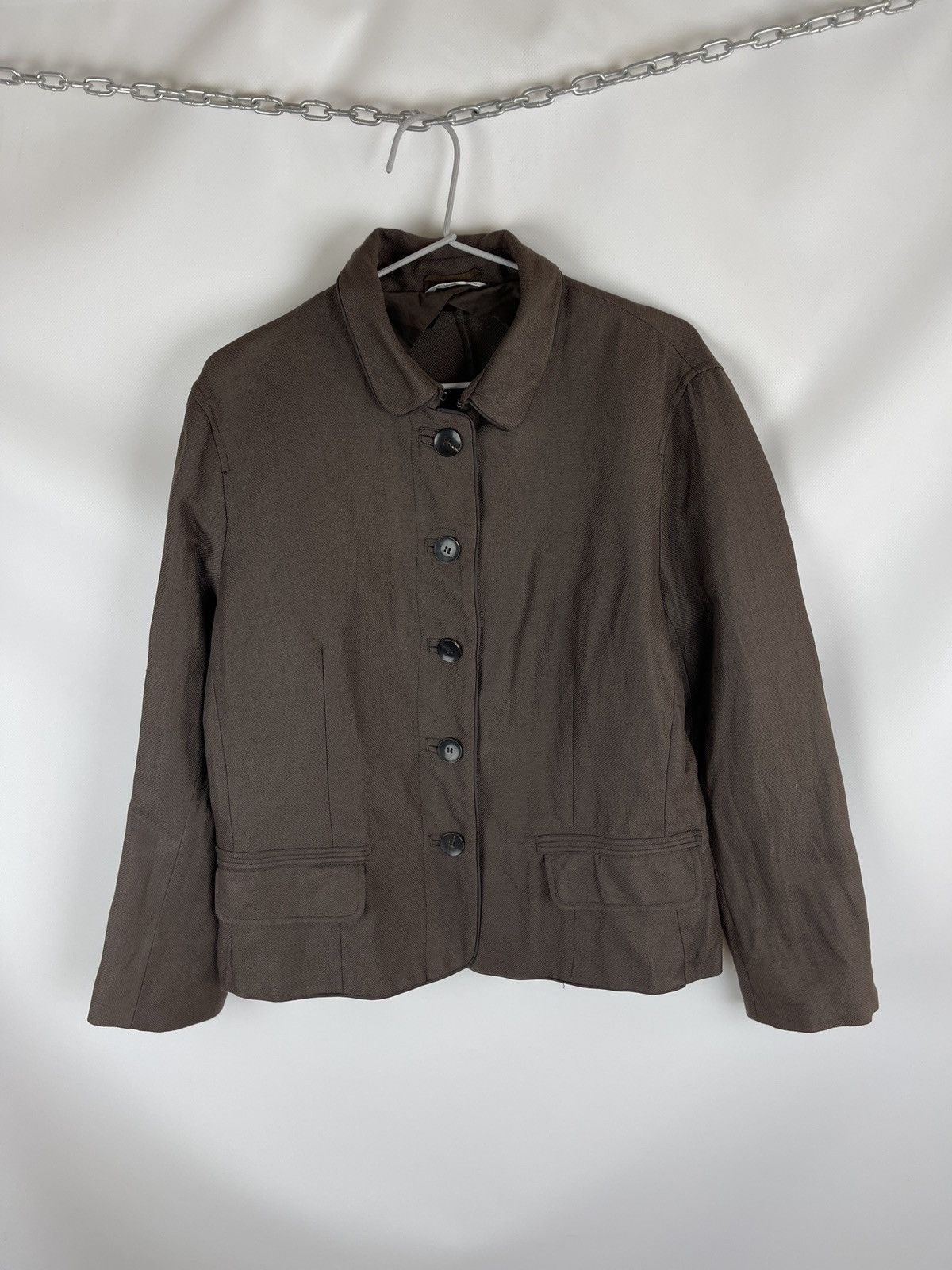 Image of Italian Designers x Max Mara Linen Brown Bomber Unlined Jacket, Women's (Size XL)