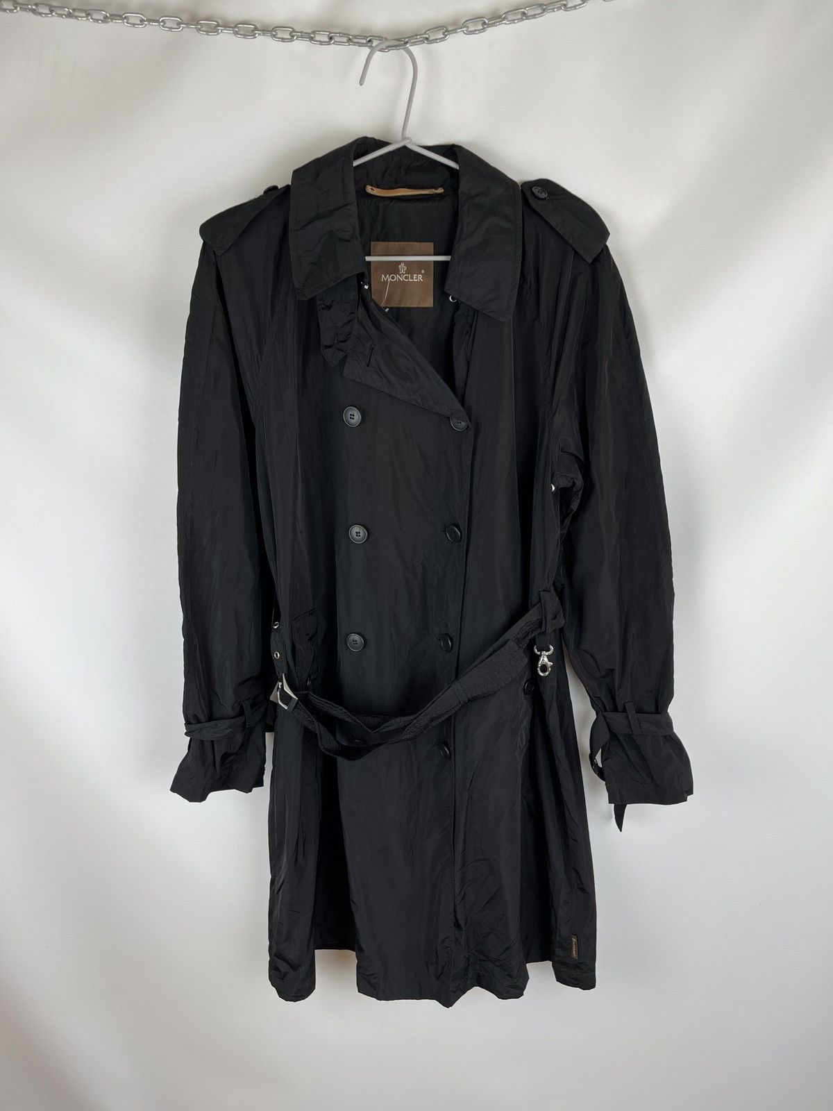 Moncler Black nylon trench coat belted double-breasted Coats