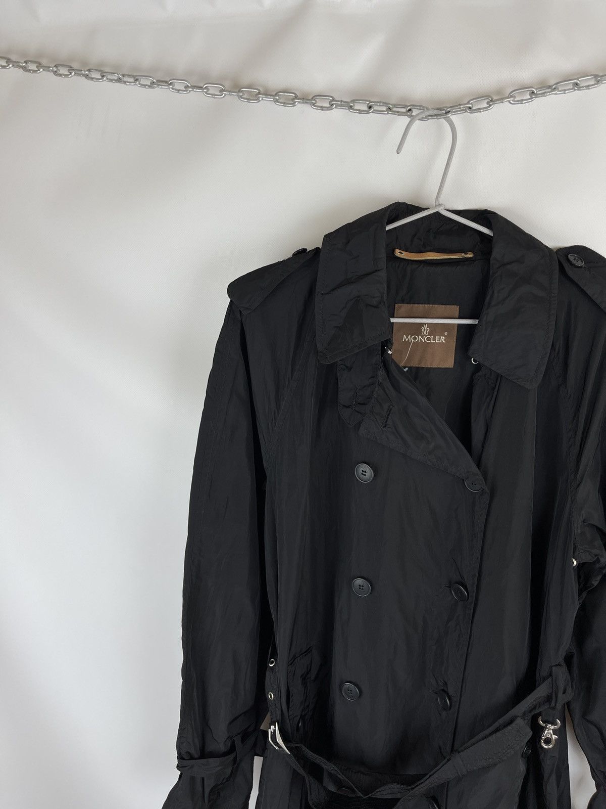 Moncler Black nylon trench coat belted double-breasted Coats