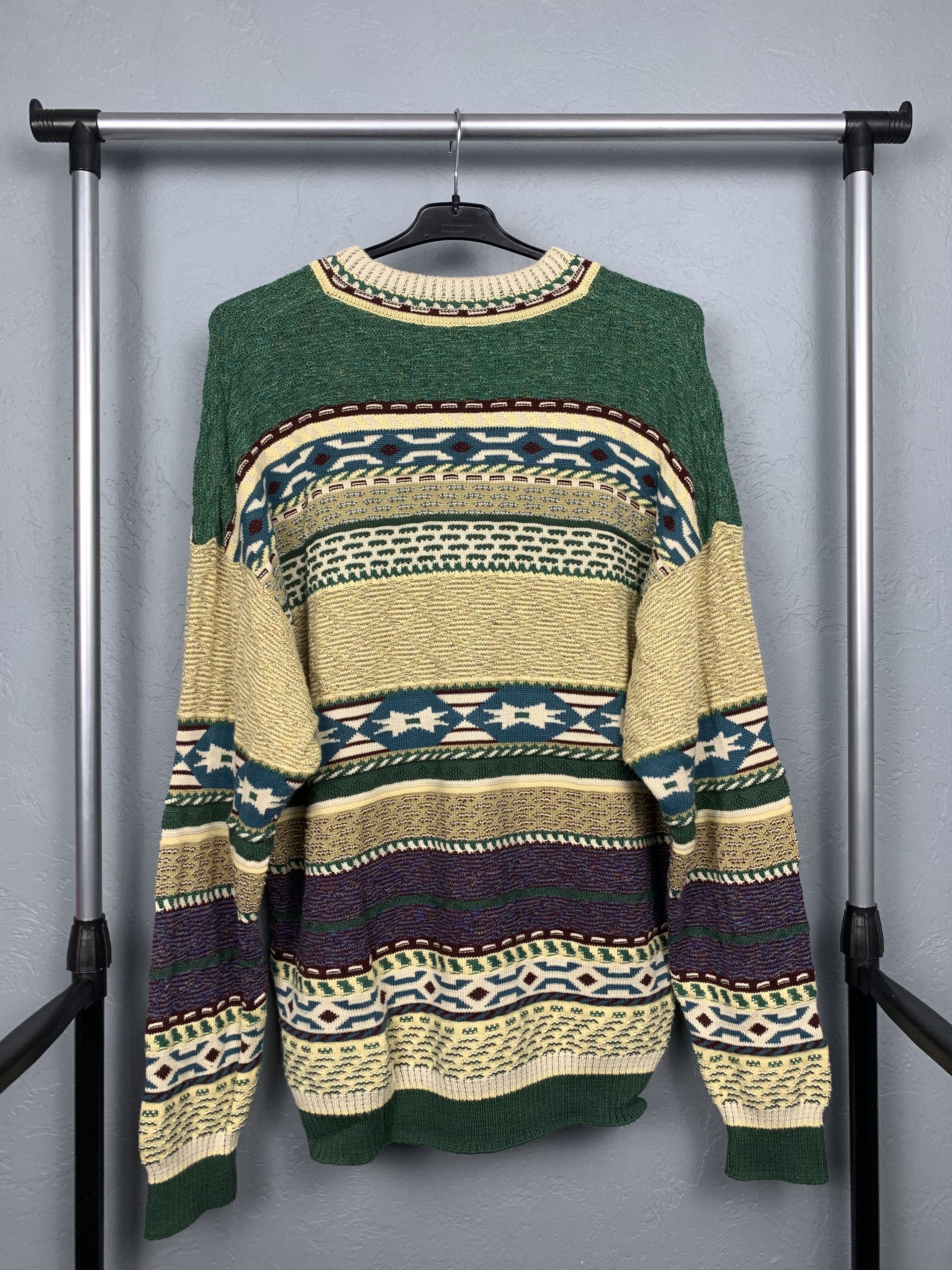 Bogner Bogner Vintage Mens Coloured Cable Knit V-neck Sweater Size US L / EU 52-54 / 3 - 6 Thumbnail