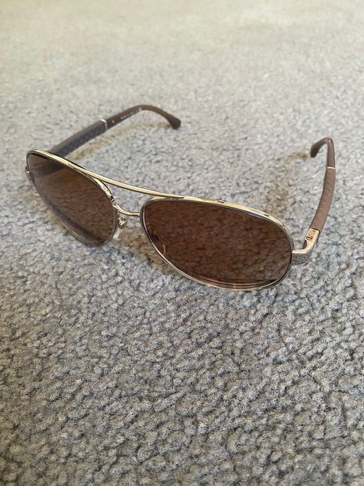 CHANEL 4195Q Havana Brown Leather Quilting Aviator Sunglasses