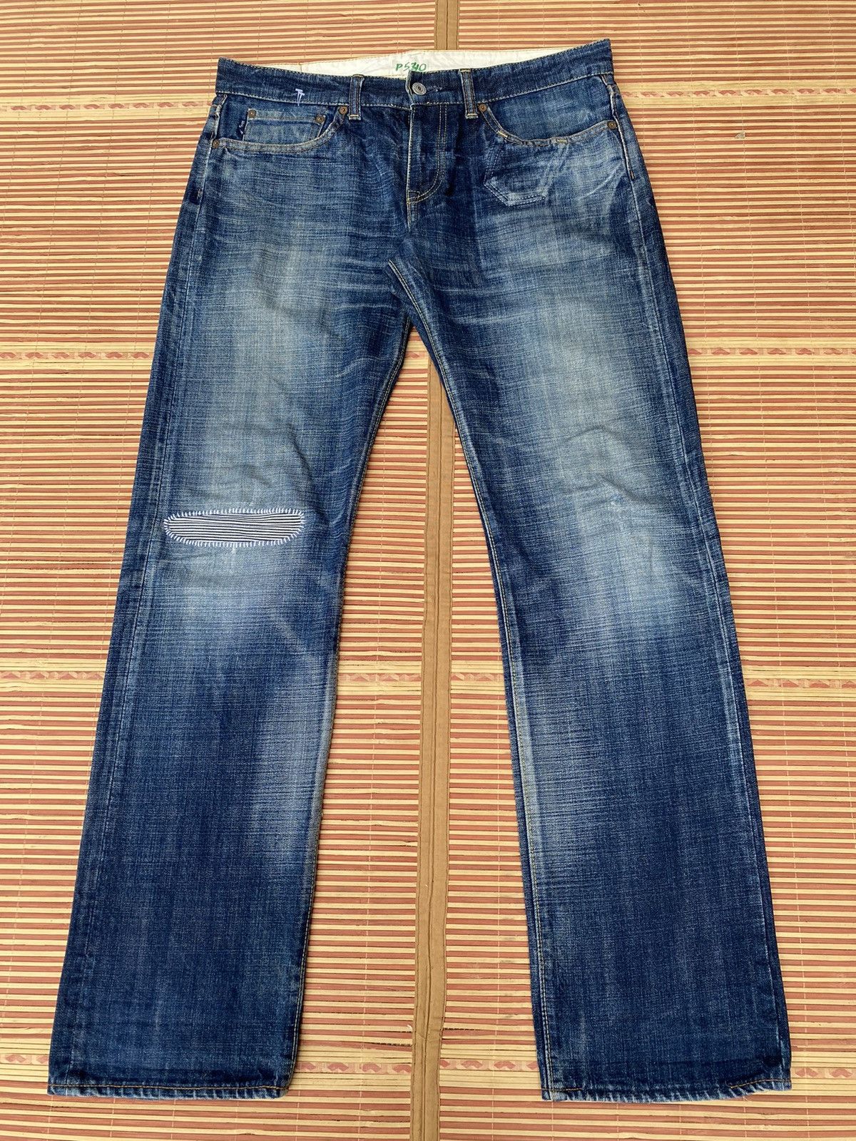 image of Distressed Denim x Eternal Vintage Eternal Japan Sashiko Stitch Distressed Pant in Blue (Size 35)