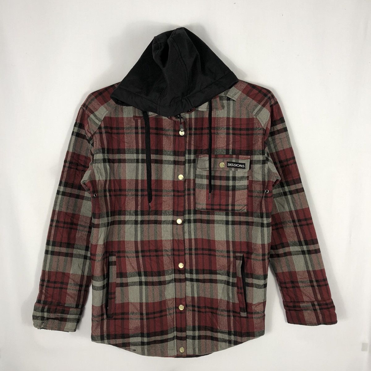 Japanese Brand × Sessions × Vintage Vintage Sessions Red Tartan Hoodie Outlaw Plaid Jacket Size US M / EU 48-50 / 2 - 1 Thumbnail