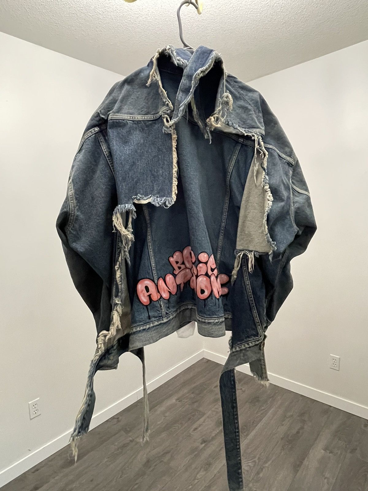 image of Miharayasuhiro Maison Mihara Yasuhiro Destroyed Denim Jacket in Blue, Men's (Size Large)