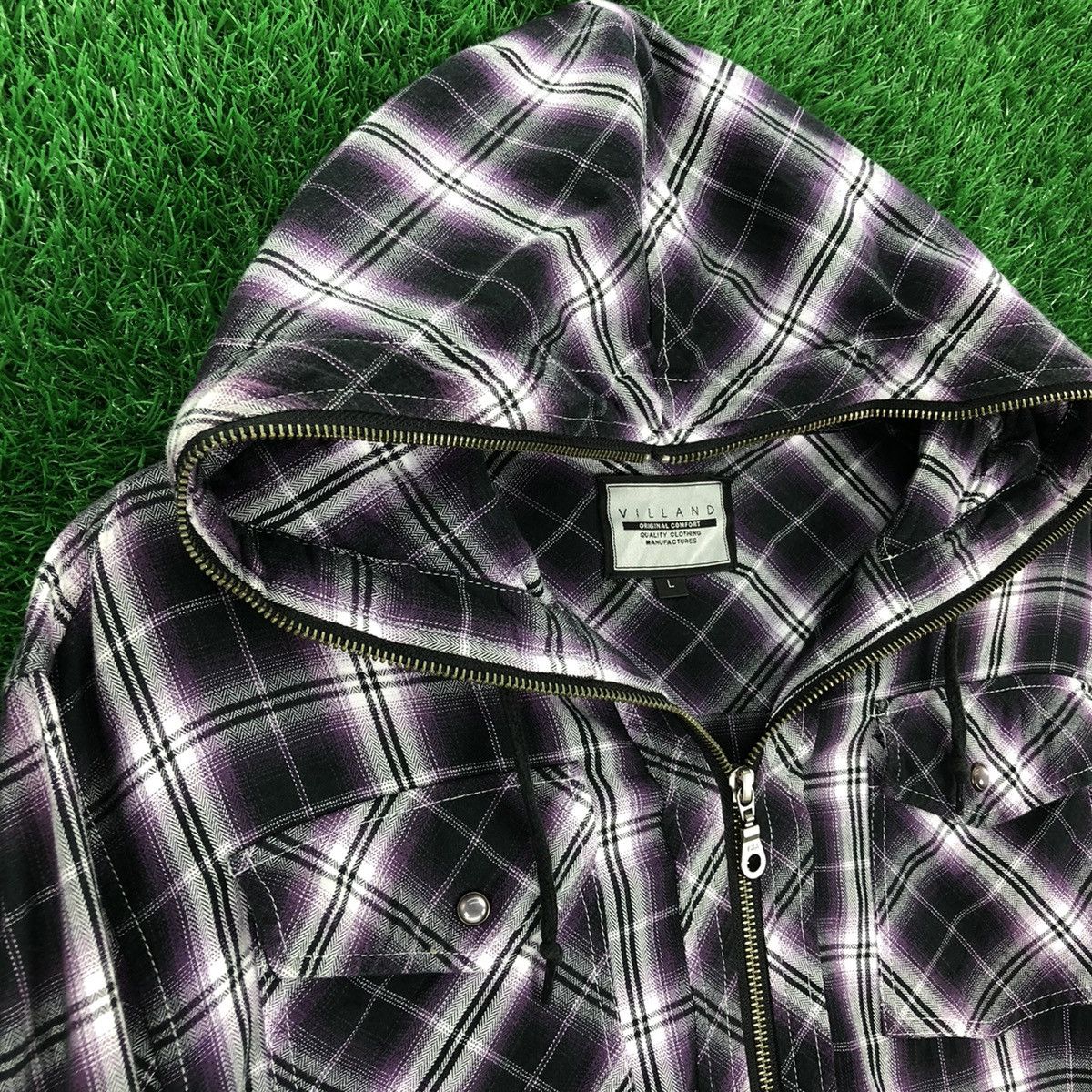 Japanese Brand Vintage 90's Shadow Plaid Checker Sweater Hoodie Zipper Size US M / EU 48-50 / 2 - 2 Thumbnail