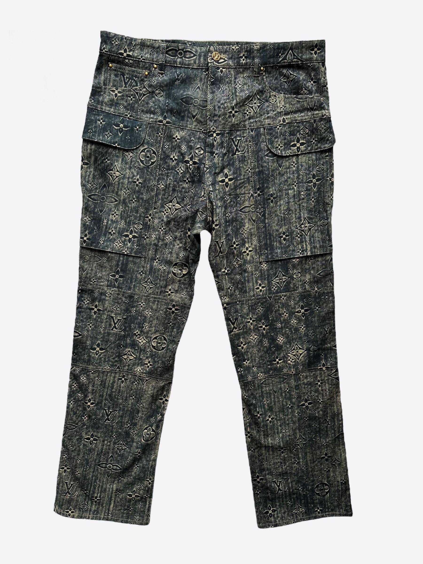 image of Louis Vuitton Dark Blue Monogram Cargo Pants, Men's (Size 36)