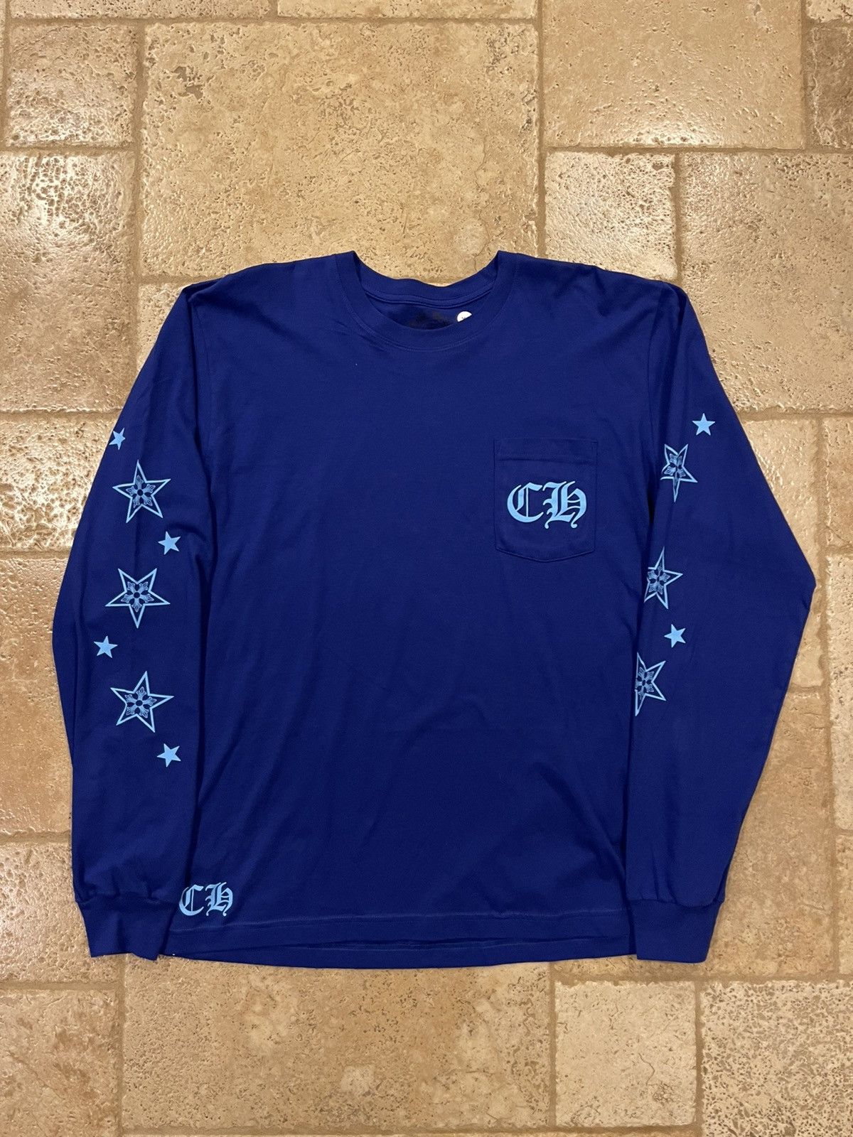 image of Chrome Hearts Blue Lapis Stars Ch Pocket Long Sleeve T-Shirt, Men's (Size XL)