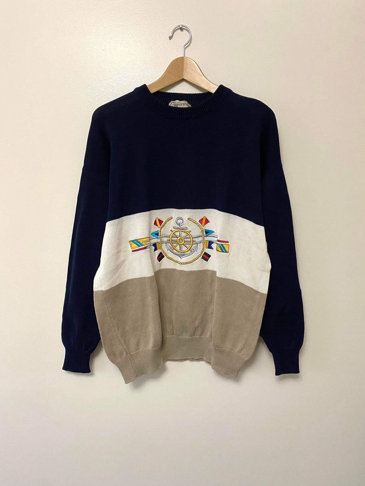 Designer Vintage 80’s Gucci Sailing Embroidered Knit Sweater Cotton L Size US L / EU 52-54 / 3 - 1 Thumbnail