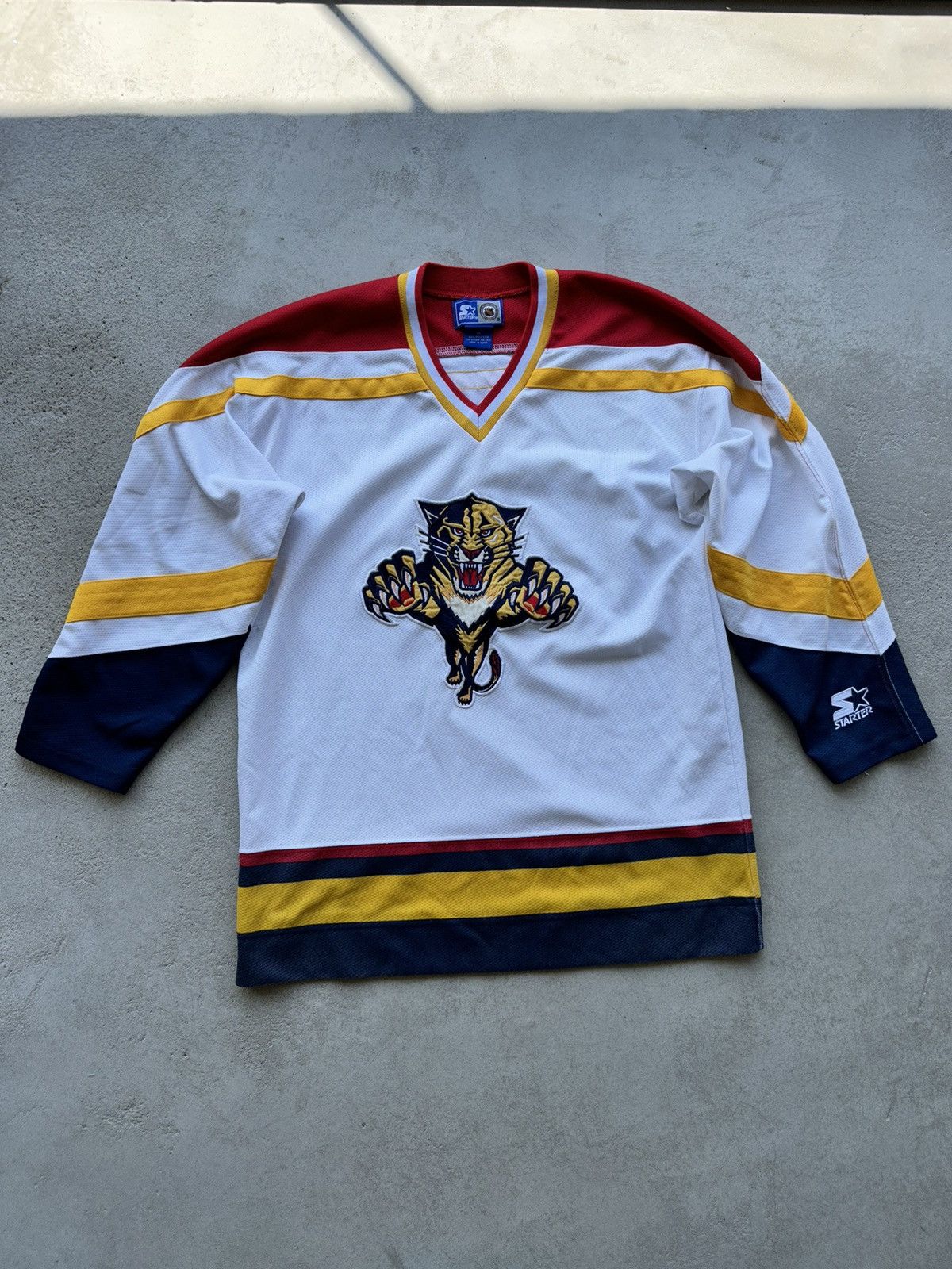 vtg rare nhl florida panthers white starter hockey jersey. size XL