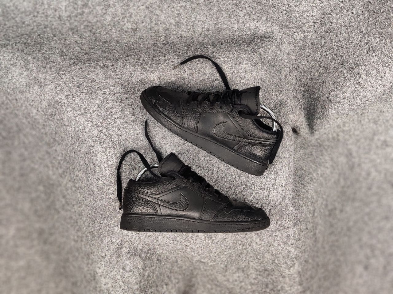 Nike Air Jordan 1 Gs Low Triple Black Retro Leather Sneakers