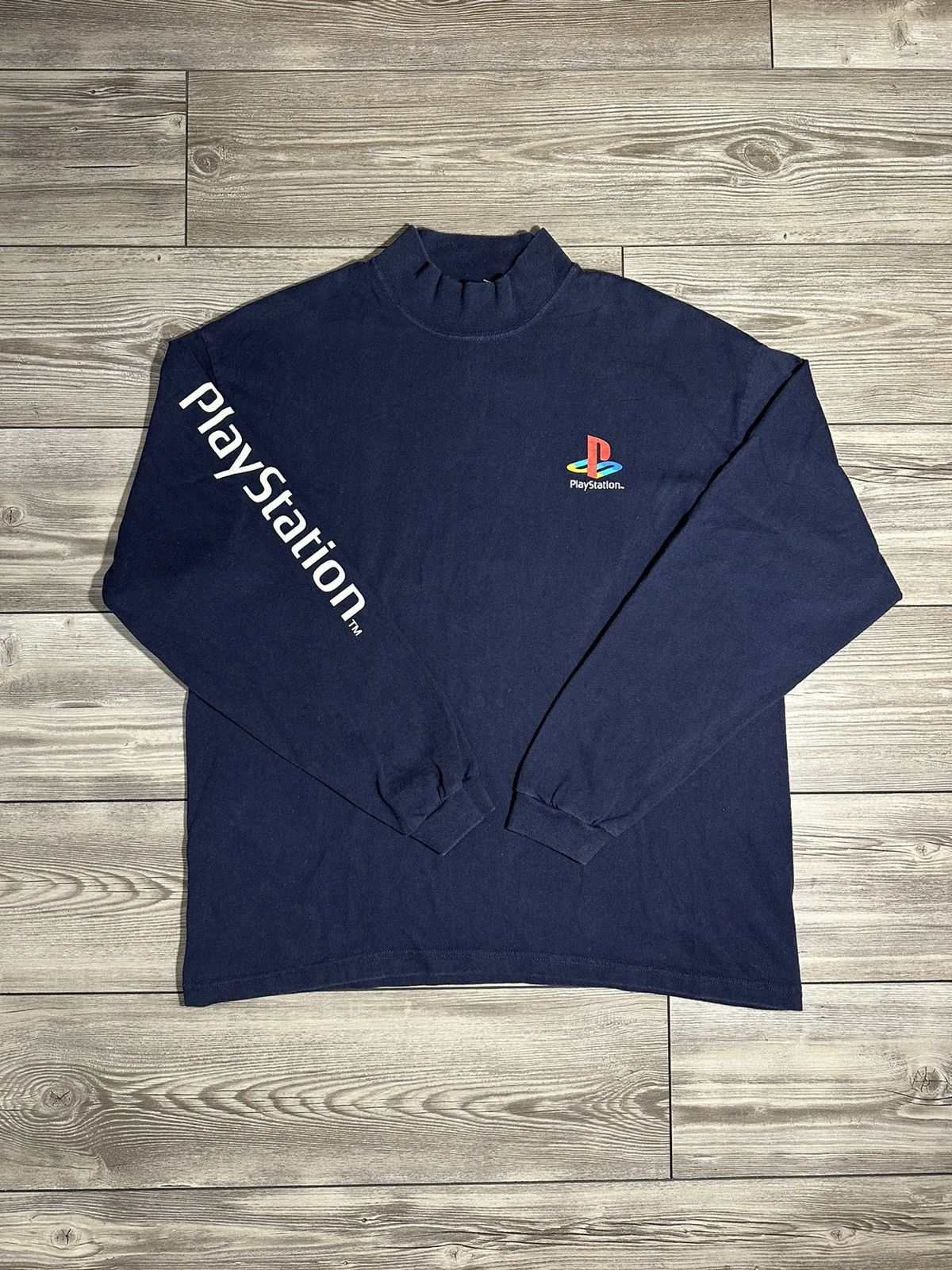 image of Sony x Vintage Playstation Promo Mock Neck Longsleeve Shirt in Navy, Men's (Size XL)