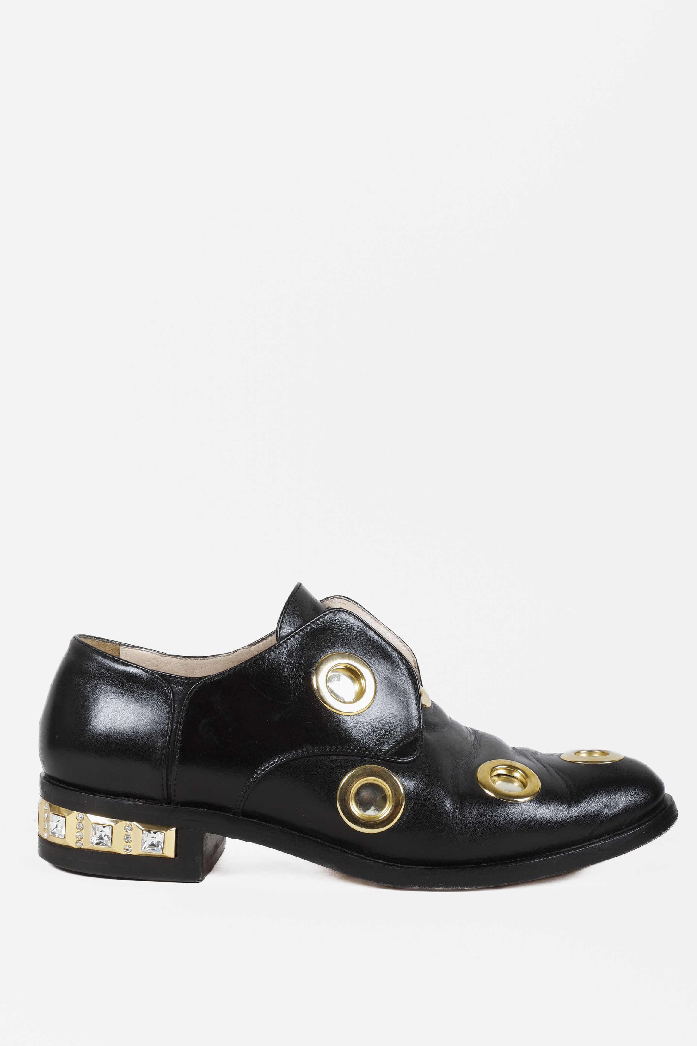 Cavallini black Leather Studded Gold Heel Loafers