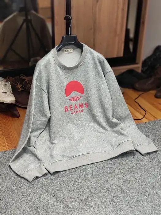 Japanese Brand Beams Boy Japan Red Logo Blank Crew Check Gray Sweatshirt Size US L / EU 52-54 / 3 - 10 Thumbnail