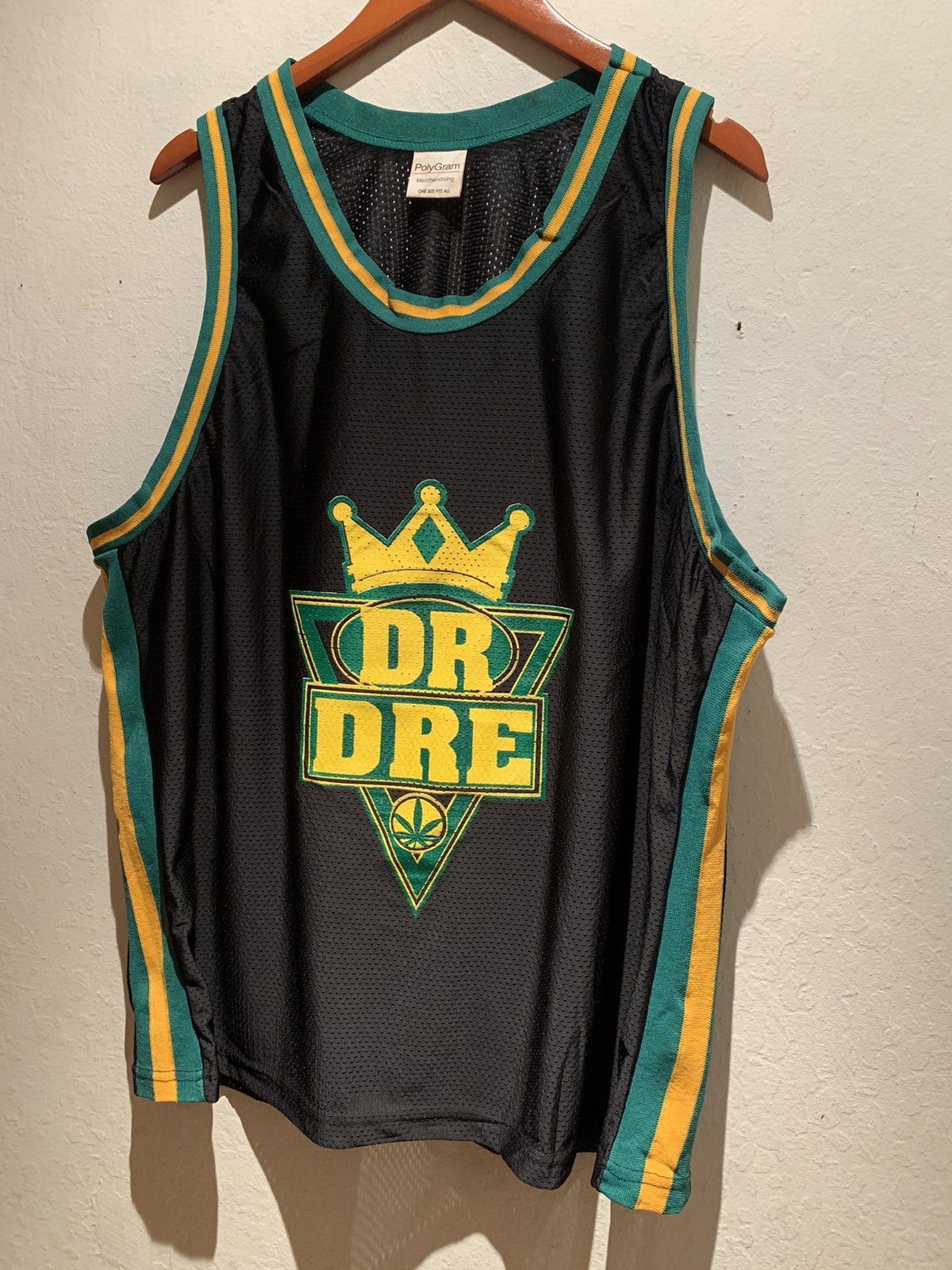 image of Dr Dre x Made In USA Vintage Dr. Dre Polygram Basketball Usa-Made Jersey in Black/Green/Yellow Gold