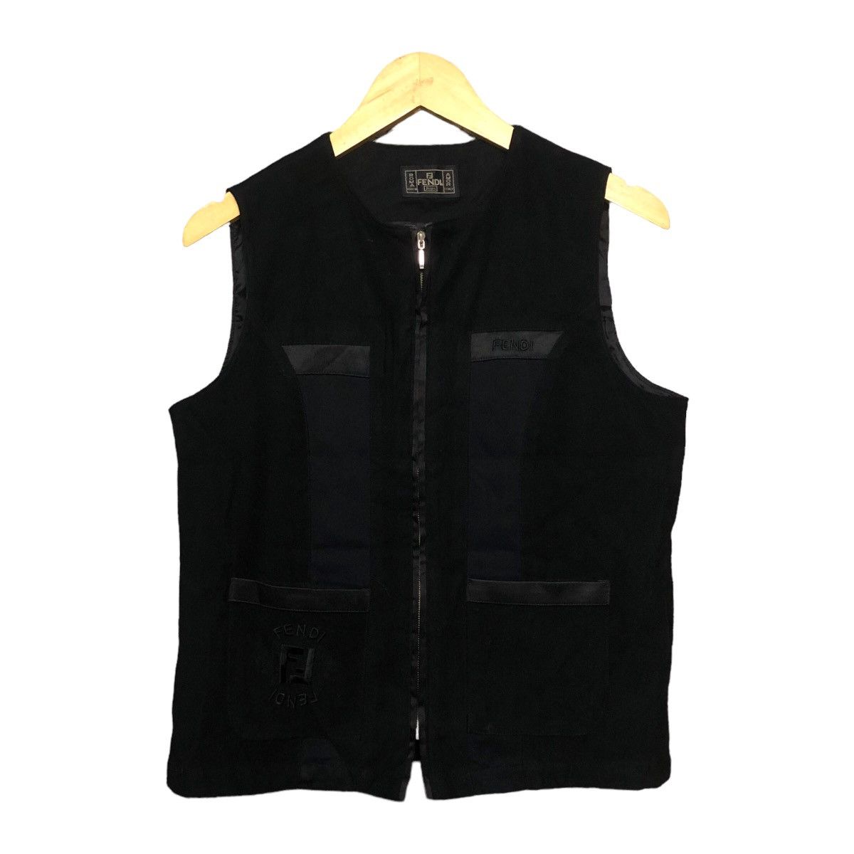 image of Vintage Fendi Black Embroidery Vest, Men's (Size Medium)