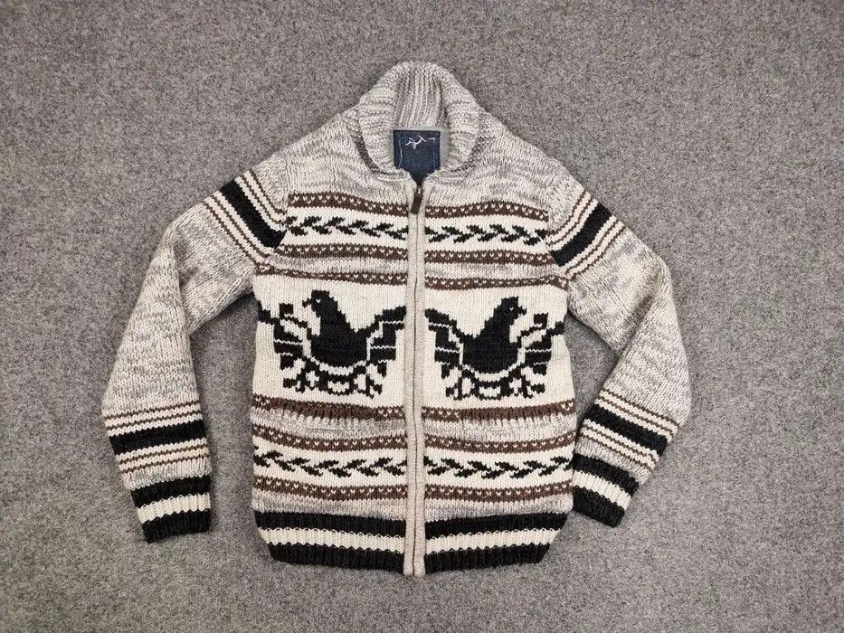 Japanese Brand Vintage 90's Cable Knit Wool Animal Pattern Cowichan Sweater Size US L / EU 52-54 / 3 - 5 Thumbnail