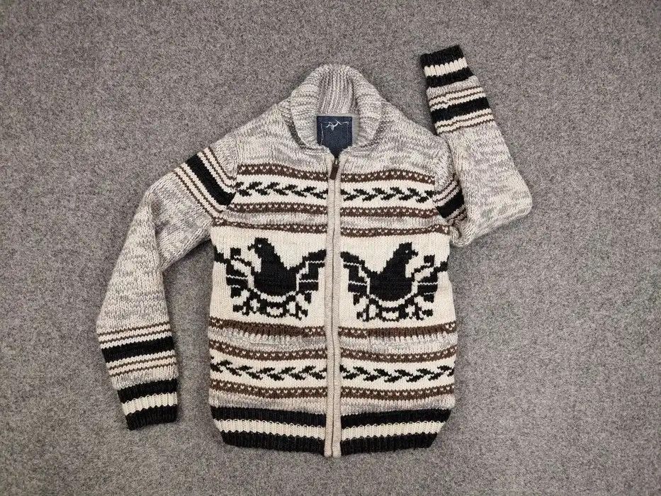 Japanese Brand Vintage 90's Cable Knit Wool Animal Pattern Cowichan Sweater Size US L / EU 52-54 / 3 - 6 Thumbnail