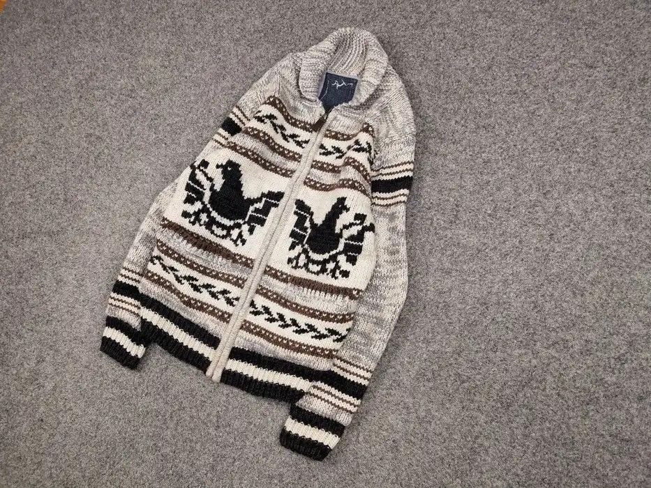 Japanese Brand Vintage 90's Cable Knit Wool Animal Pattern Cowichan Sweater Size US L / EU 52-54 / 3 - 2 Thumbnail
