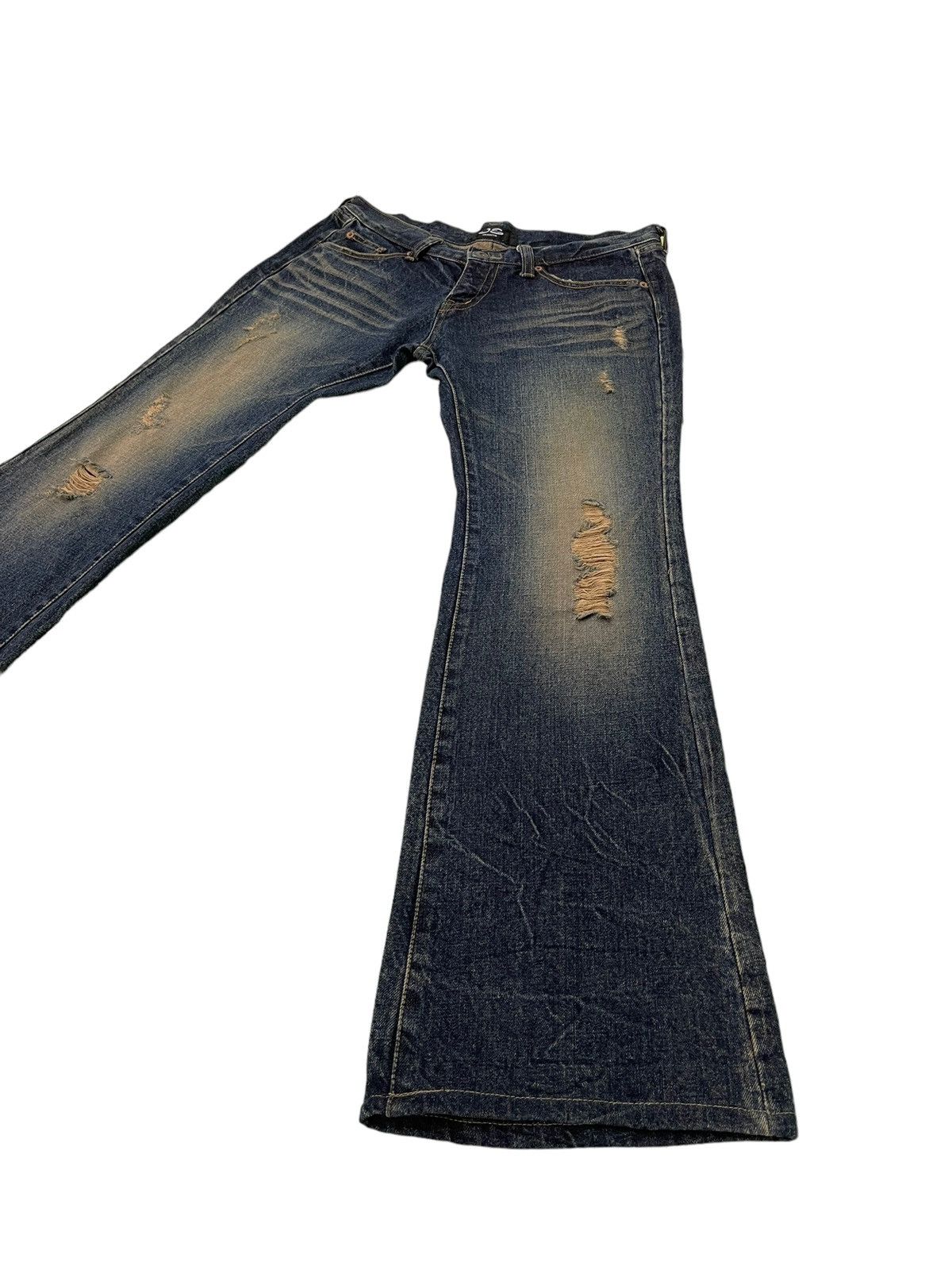 Japanese Brand Flare Jeans Jackrose Distress Denim Low Rise Boot Cut 2🟦7 Size US 32 / EU 48 - 3 Thumbnail